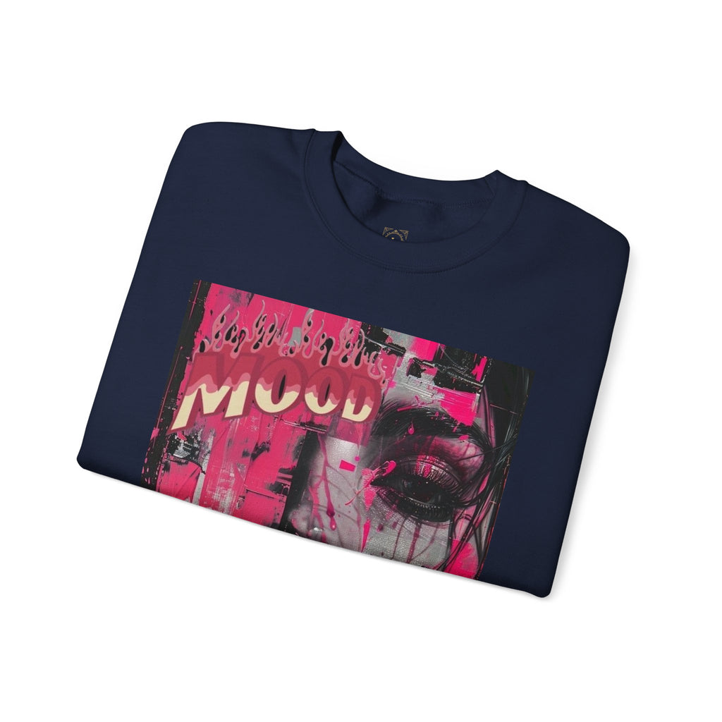 Graphic Crewneck Sweatshirt — Pink Glitch Portrait “MOOD”