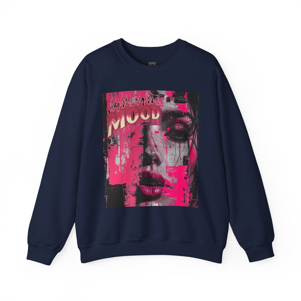 Graphic Crewneck Sweatshirt — Pink Glitch Portrait “MOOD”