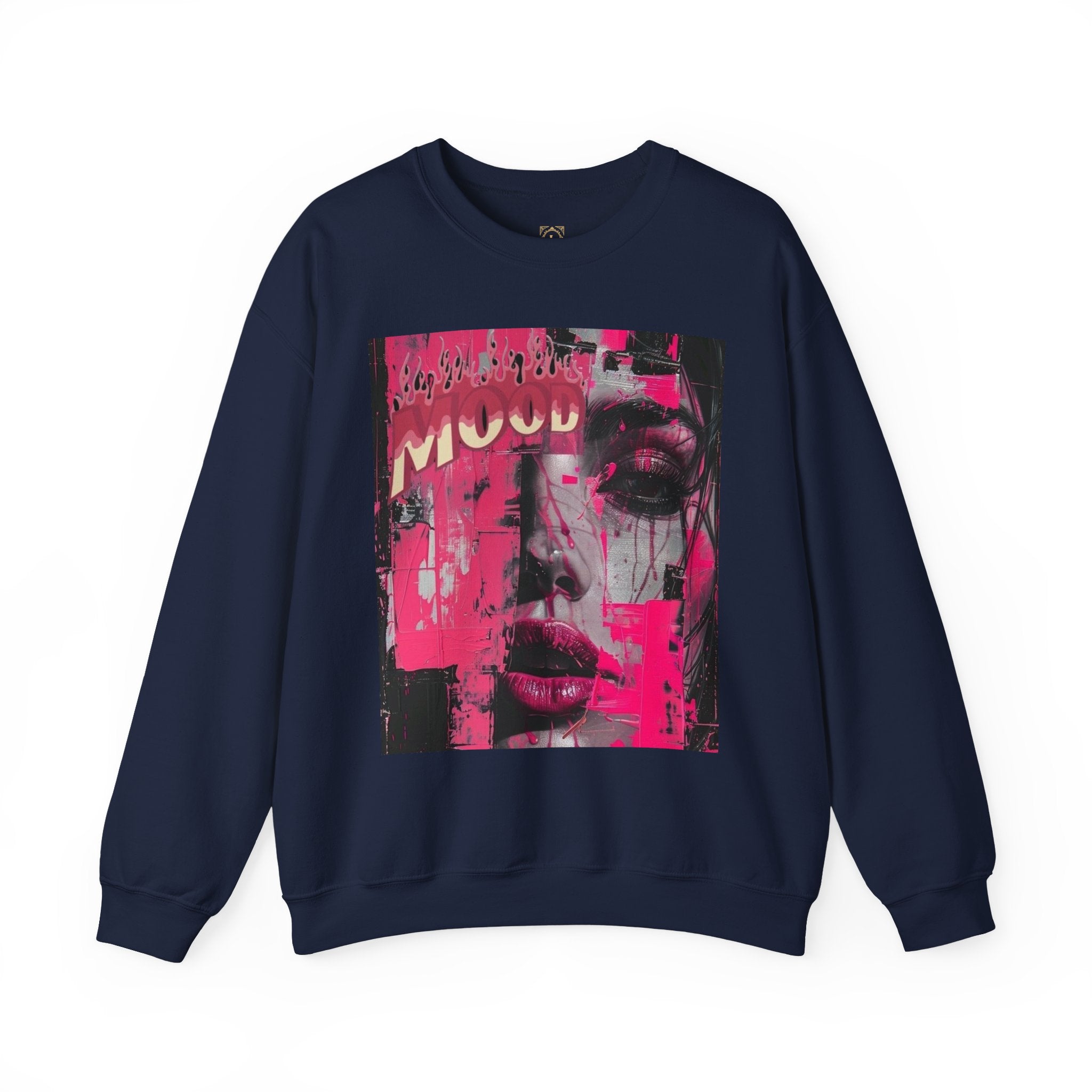 Graphic Crewneck Sweatshirt — Pink Glitch Portrait “MOOD”