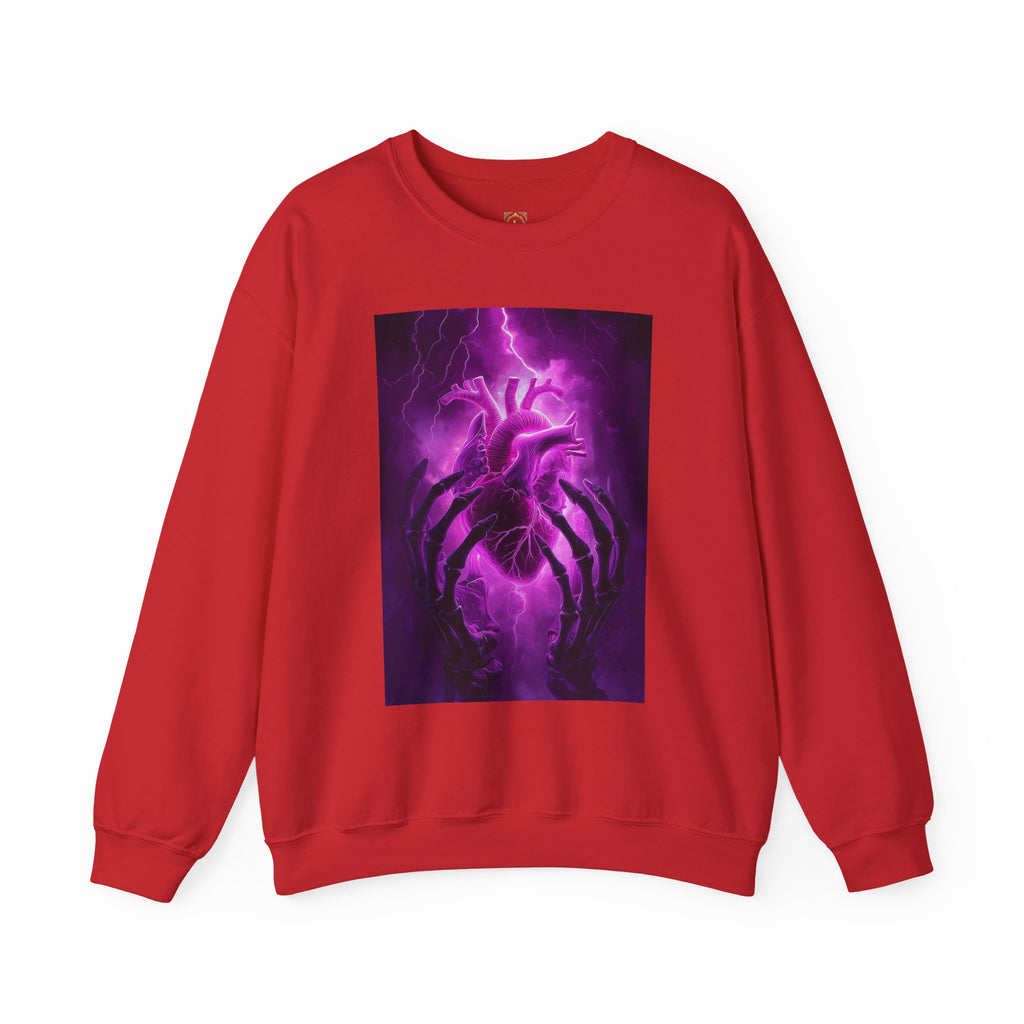 Crewneck Sweatshirt — Purple Lightning Anatomical Heart Graphic