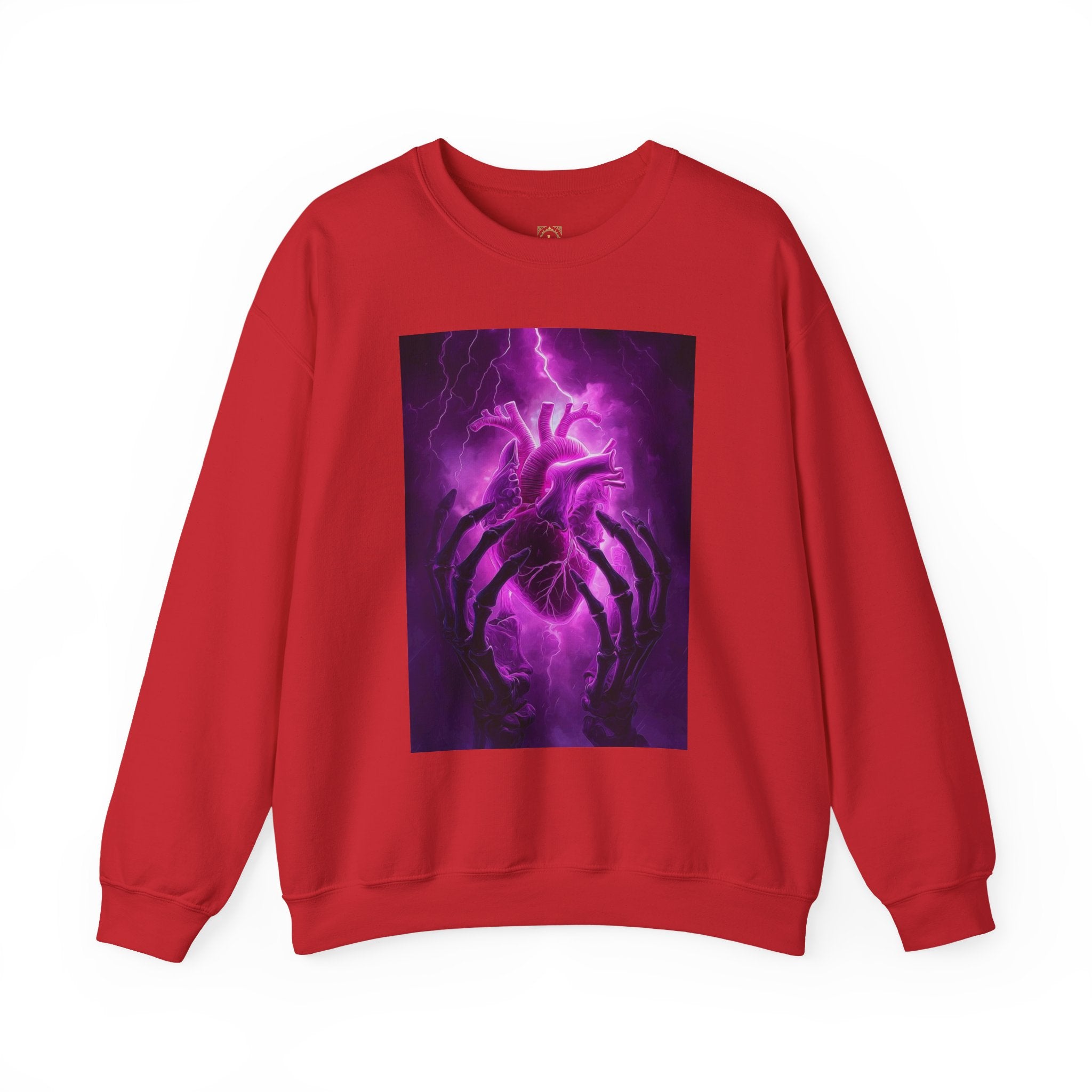 Crewneck Sweatshirt — Purple Lightning Anatomical Heart Graphic