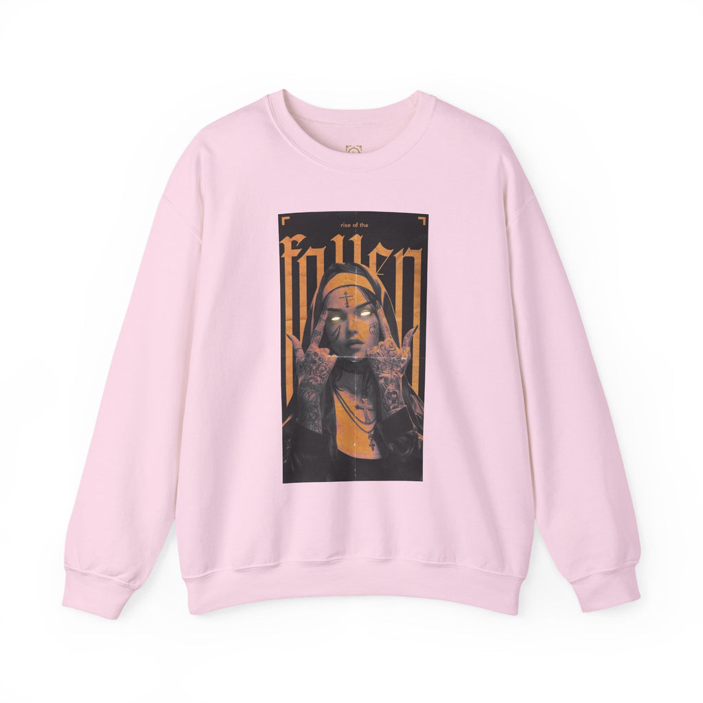 Fallen Gothic Crewneck Sweatshirt — Dark Tattooed Nun Graphic