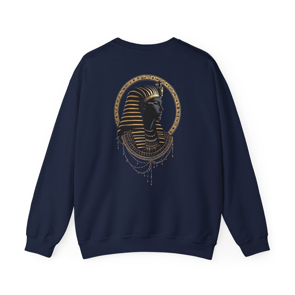 Egyptian Pharaoh Crewneck Sweatshirt — Gold & Black Tutankhamun Profile