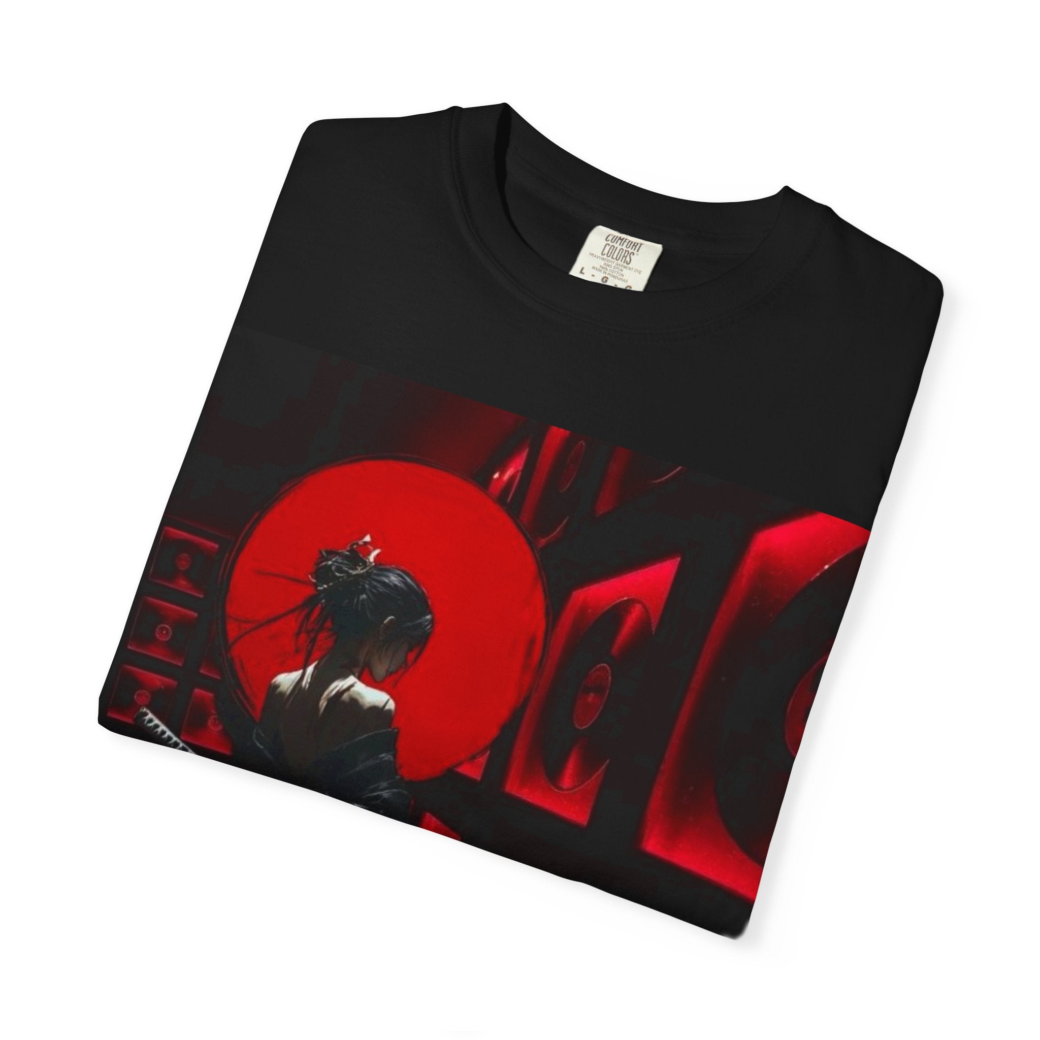 Red Moon Samurai T-Shirt — Dramatic Anime Art Tee with 'LEGACIESS' Back Logo