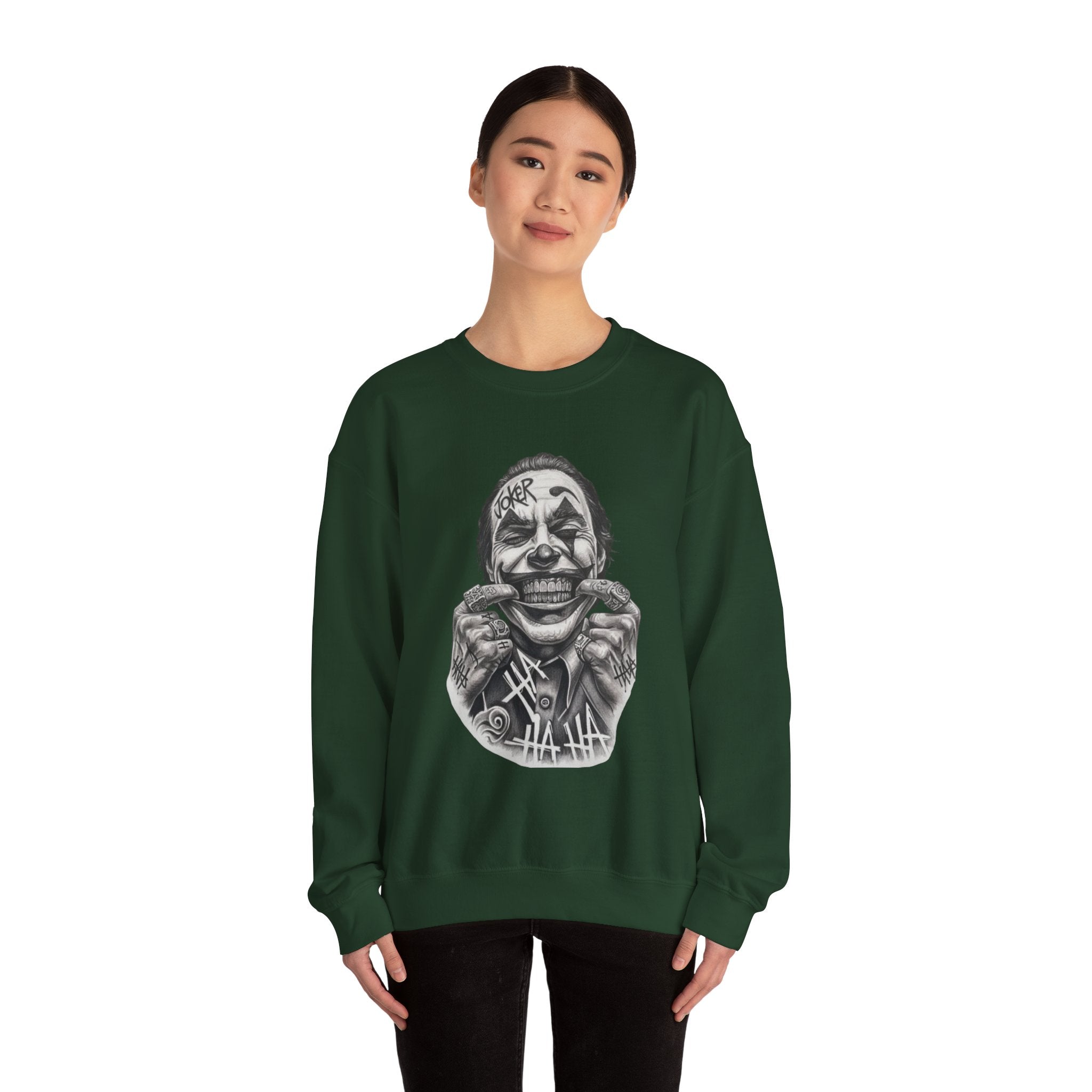 Joker Smile Crewneck Sweatshirt — Grinning Clown Graphic Pullover