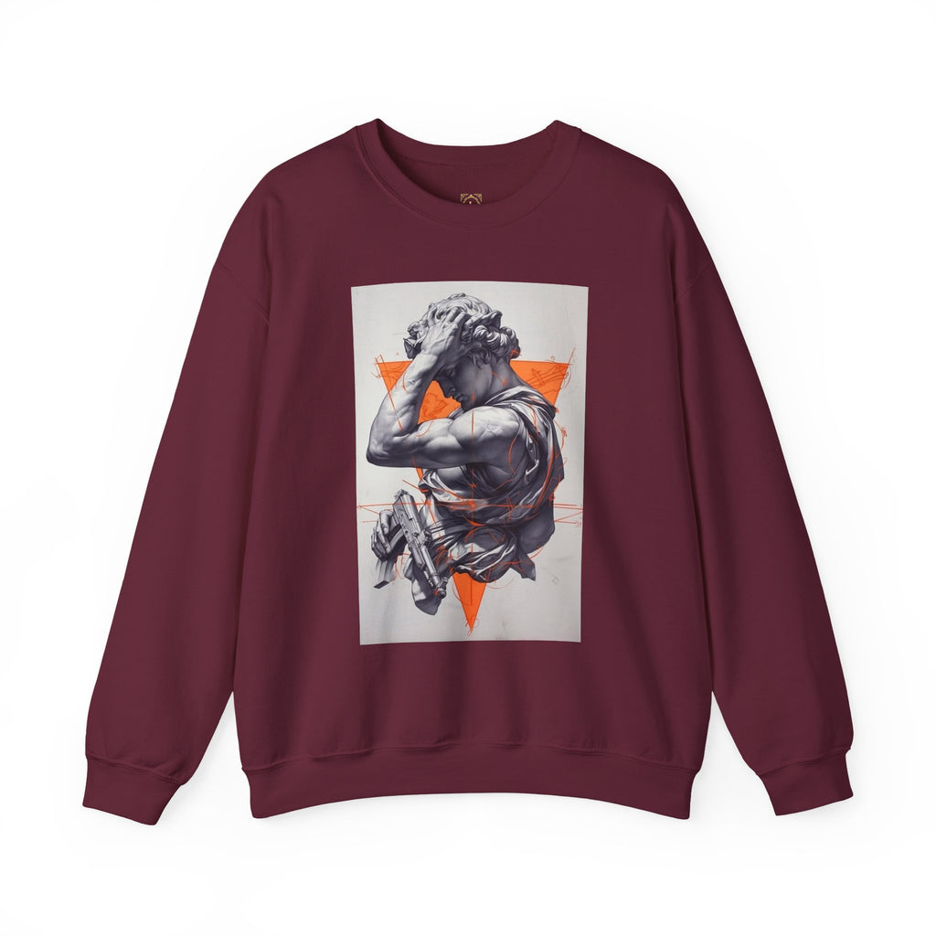 Statue Graphic Sweatshirt — Vintage Sculpture with Orange Triangle