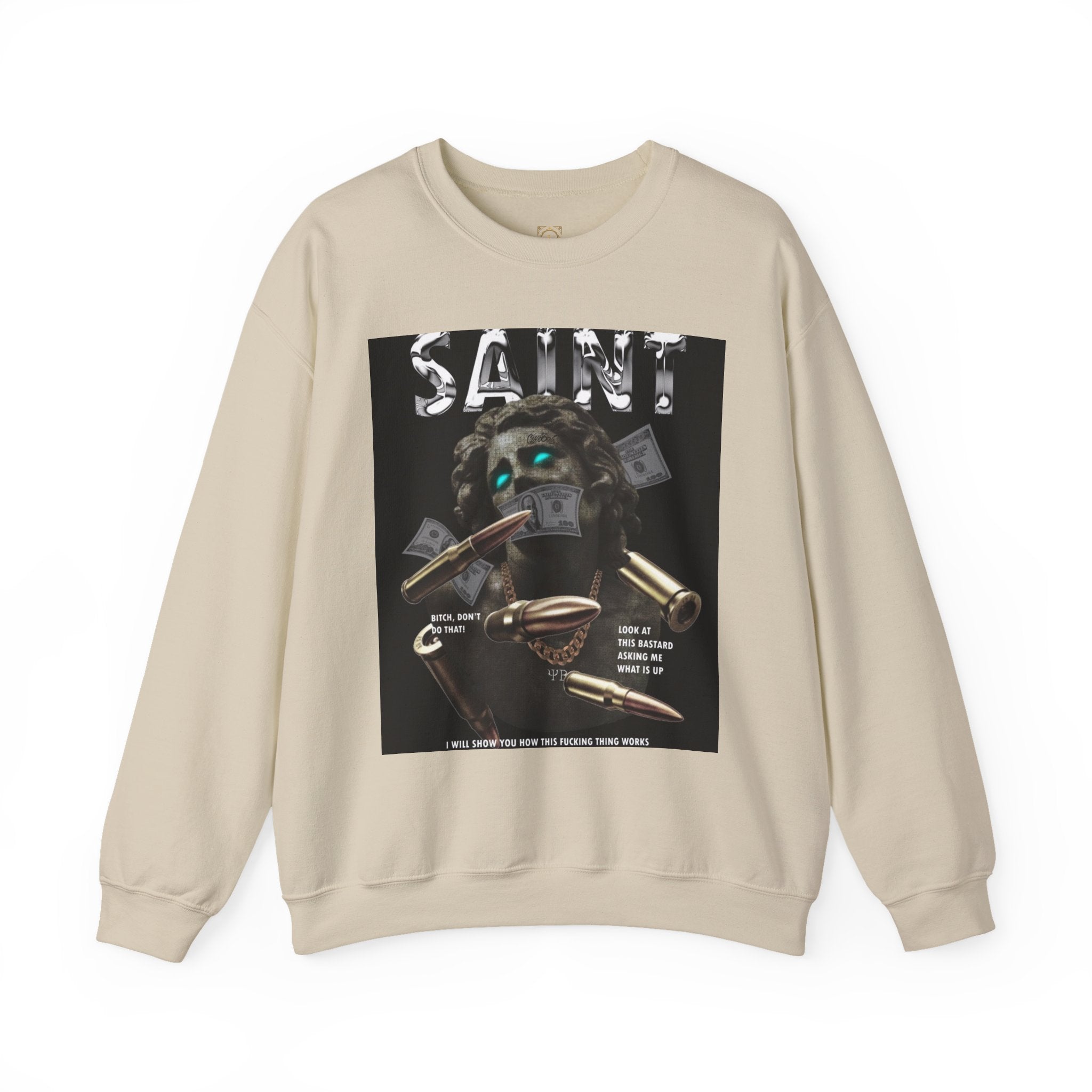 Saint Graphic Crewneck Sweatshirt — Dark Art Money Montage