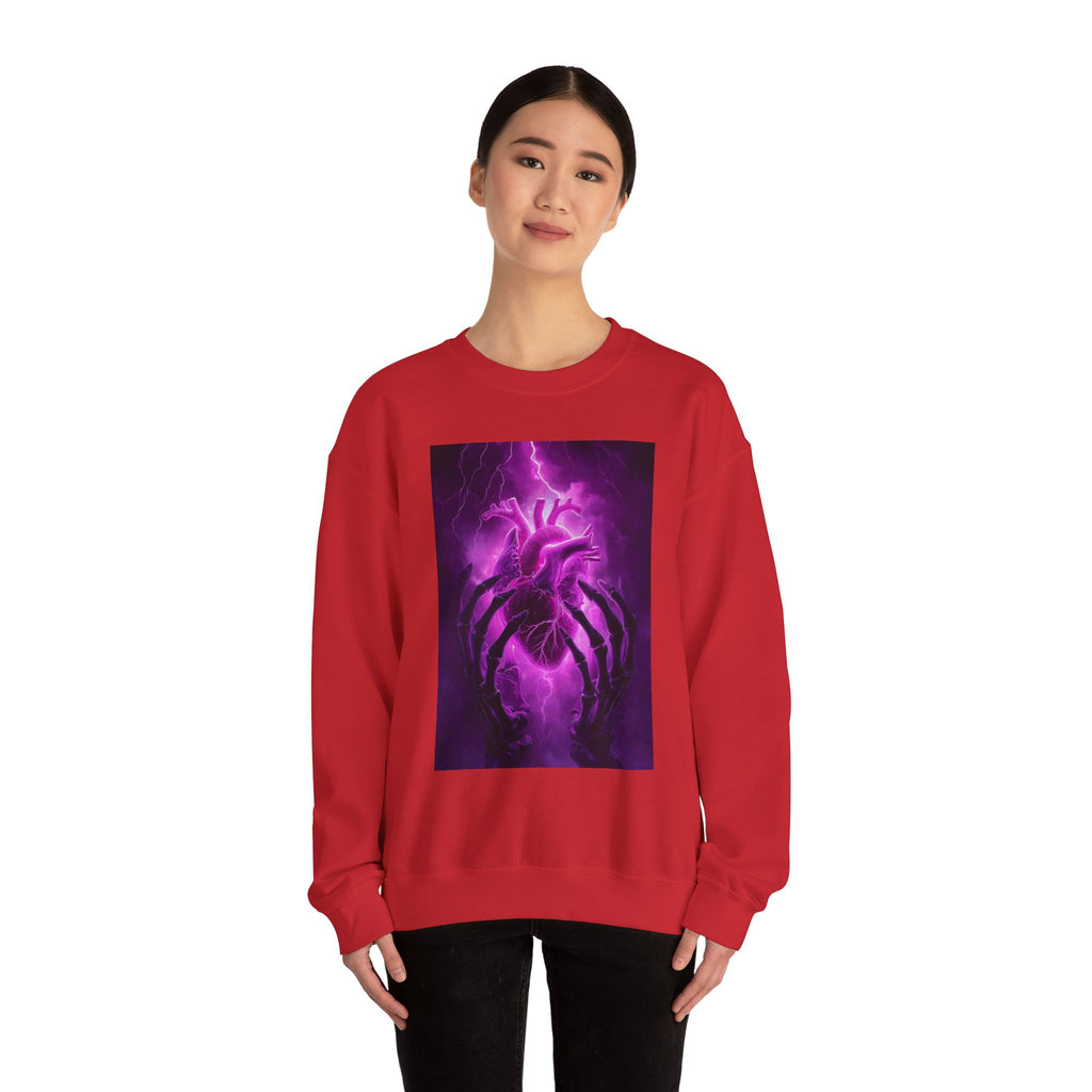 Crewneck Sweatshirt — Purple Lightning Anatomical Heart Graphic
