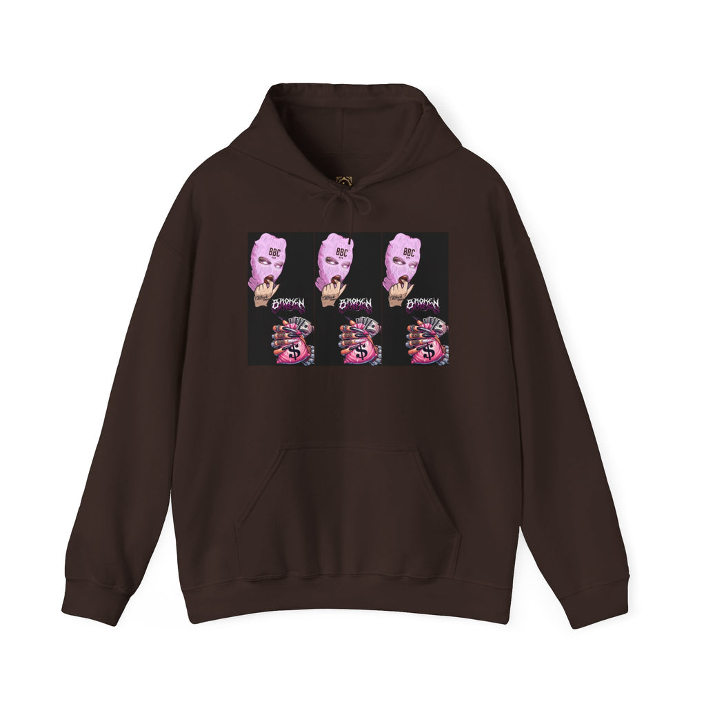 Horror Collage Hoodie — Spooky Pink Skull & Claw Graphic Sweatshirt