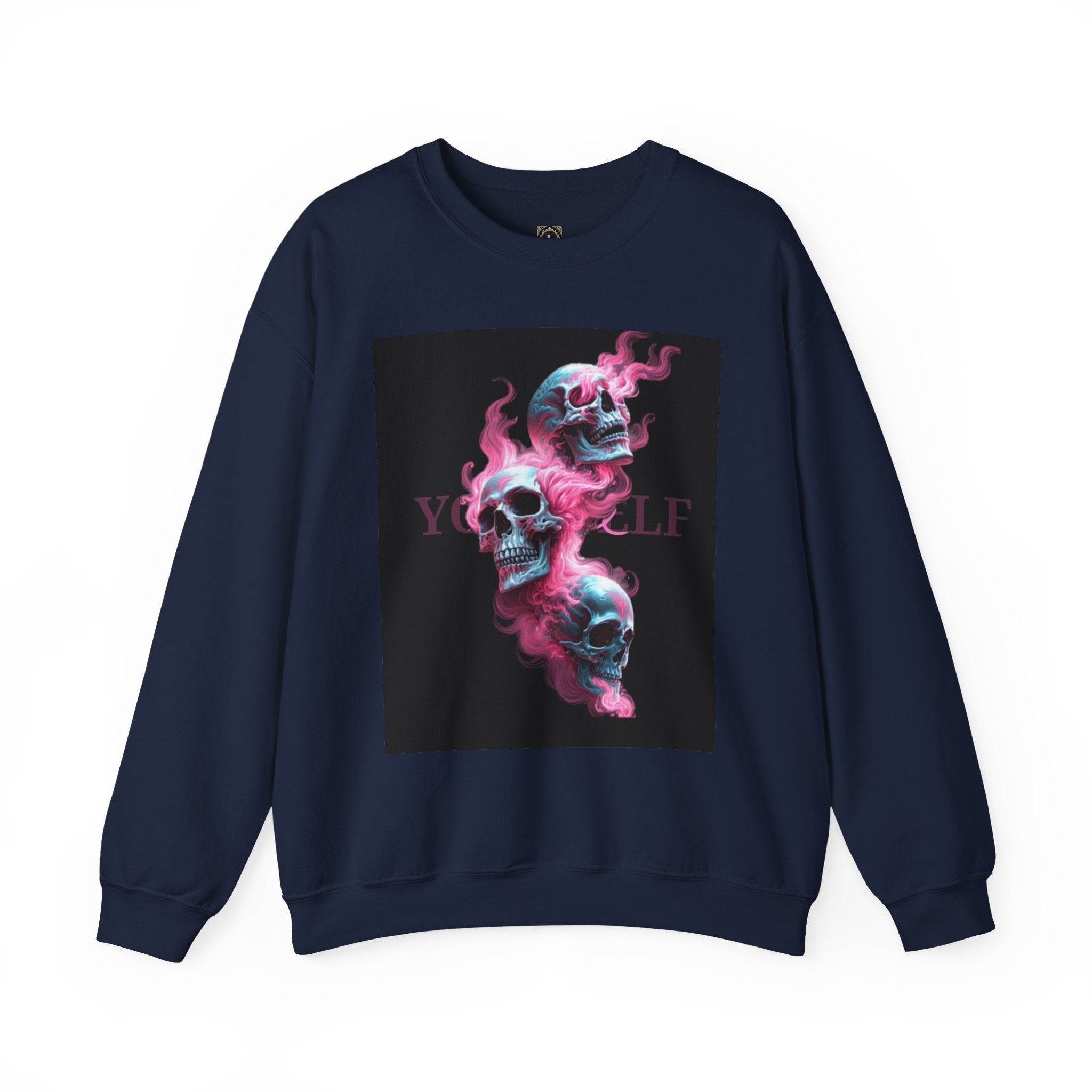 Skull Smoke Crewneck Sweatshirt — Neon Pink & Blue Gothic Graphic