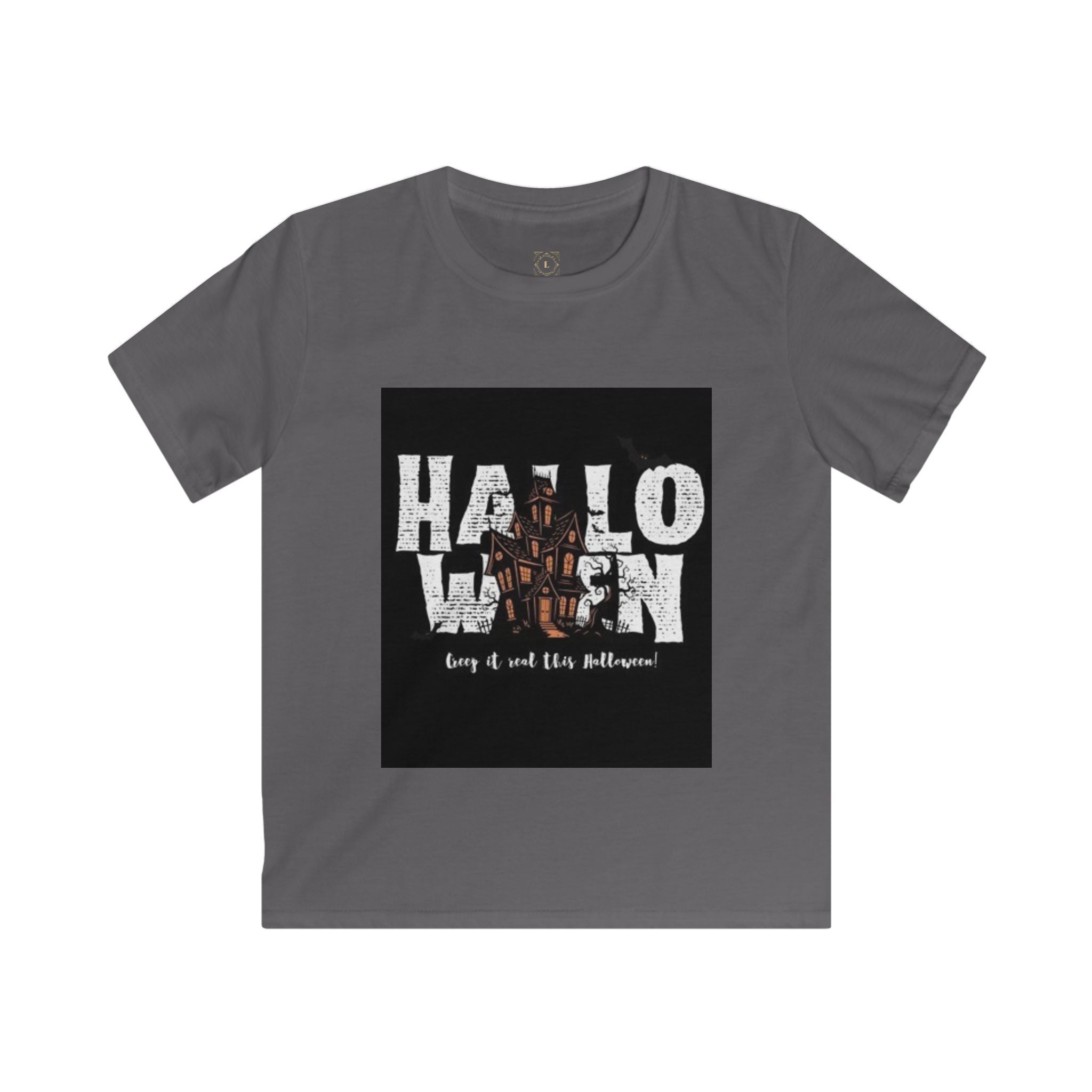 Halloween Haunted House Kids Tee — "Happy Halloween" Graphic T‑Shirt for Kids