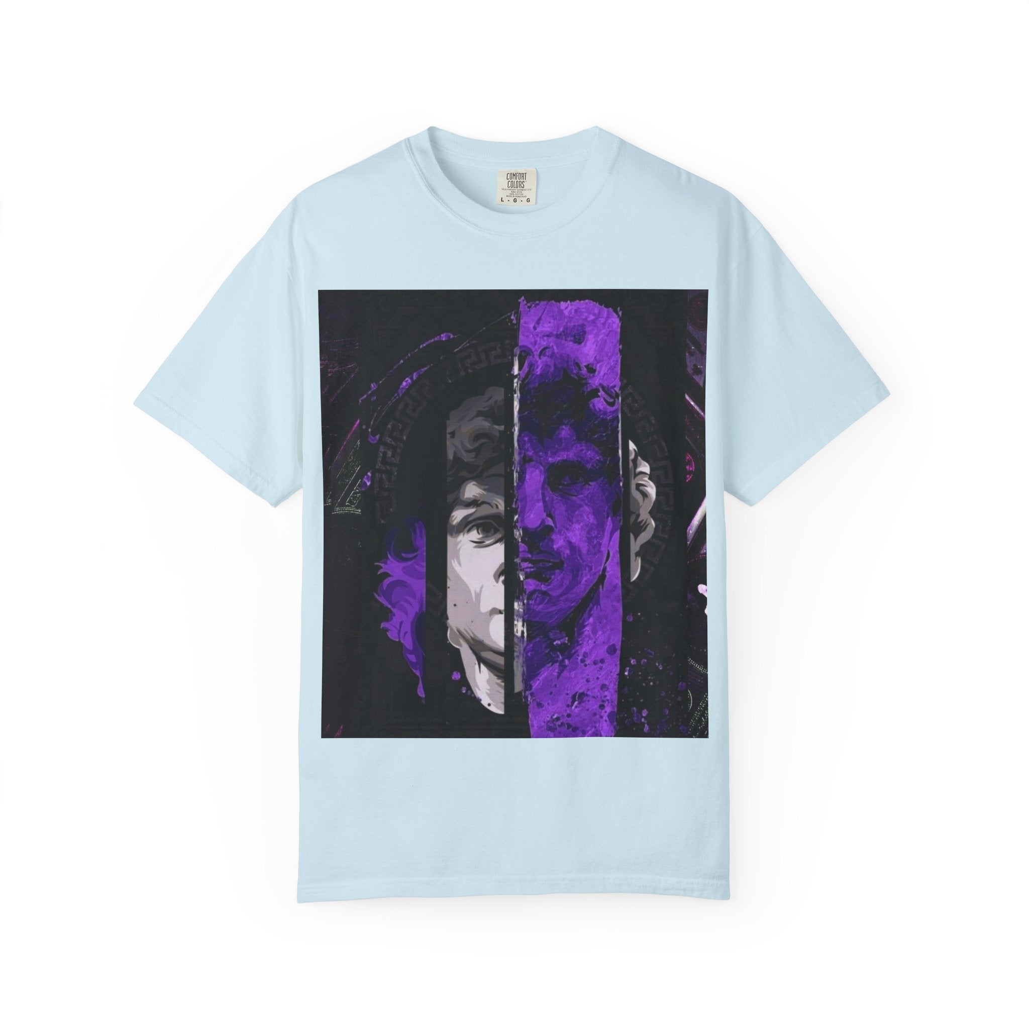 Dramatic Split-Face Graphic T-Shirt — Purple Noir Portrait Tee