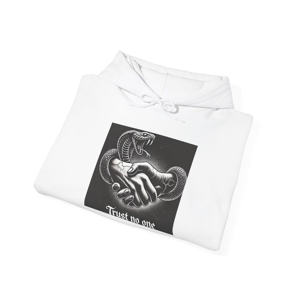 Trust No One Hoodie — Snake Handshake Graphic Hoodie
