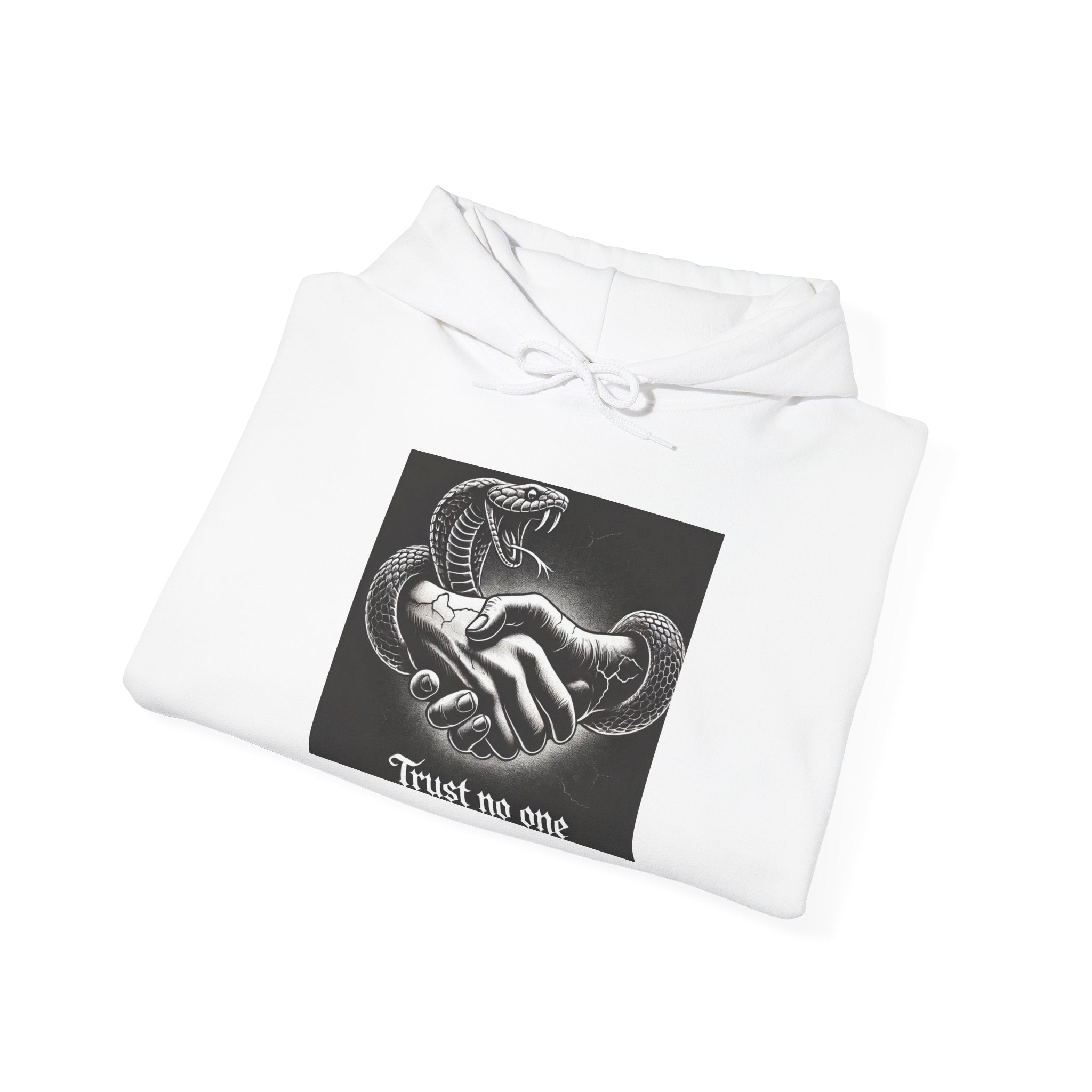 Trust No One Hoodie — Snake Handshake Graphic Hoodie