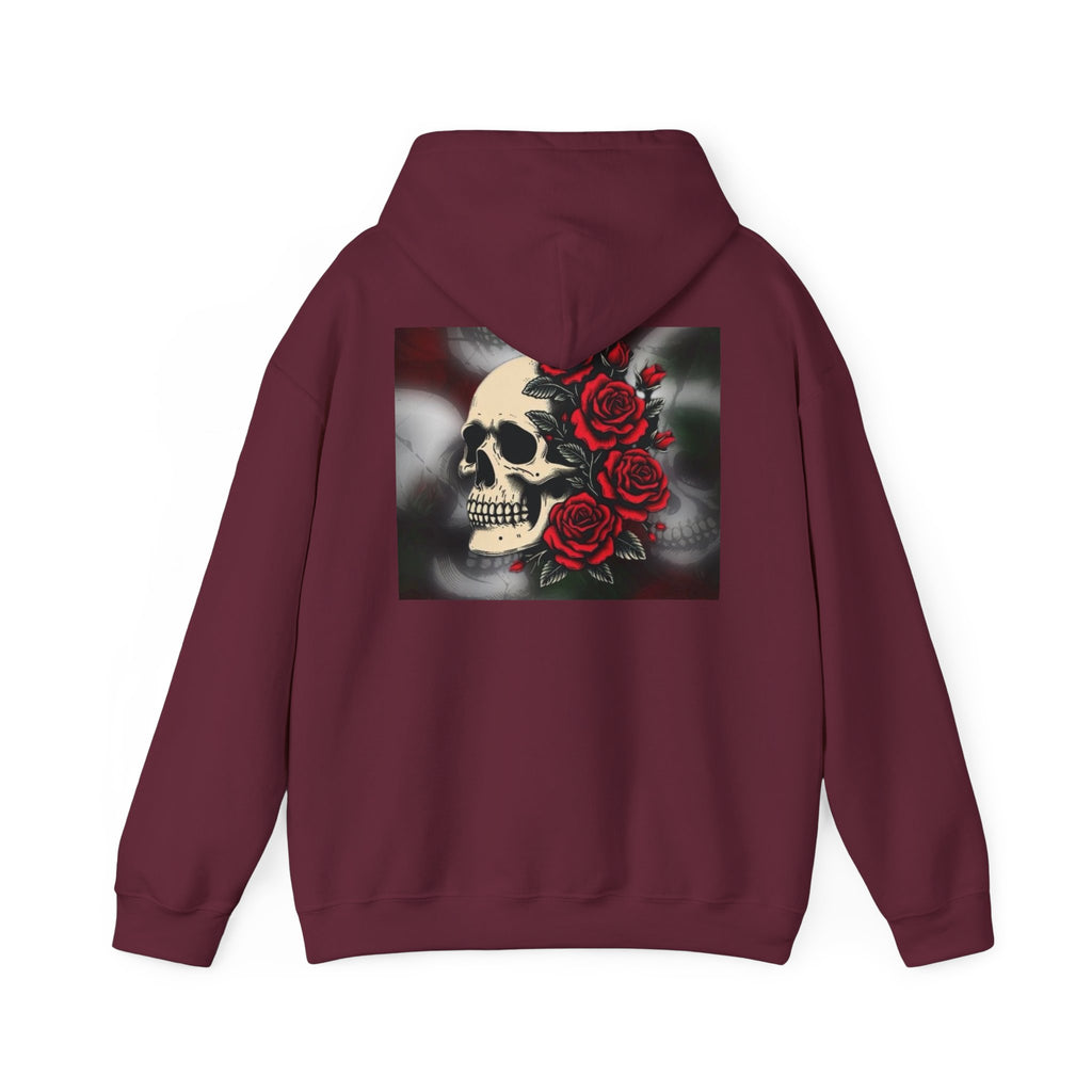 Skull with Red Roses Hoodie — Gothic Floral Skull Sweatshirt