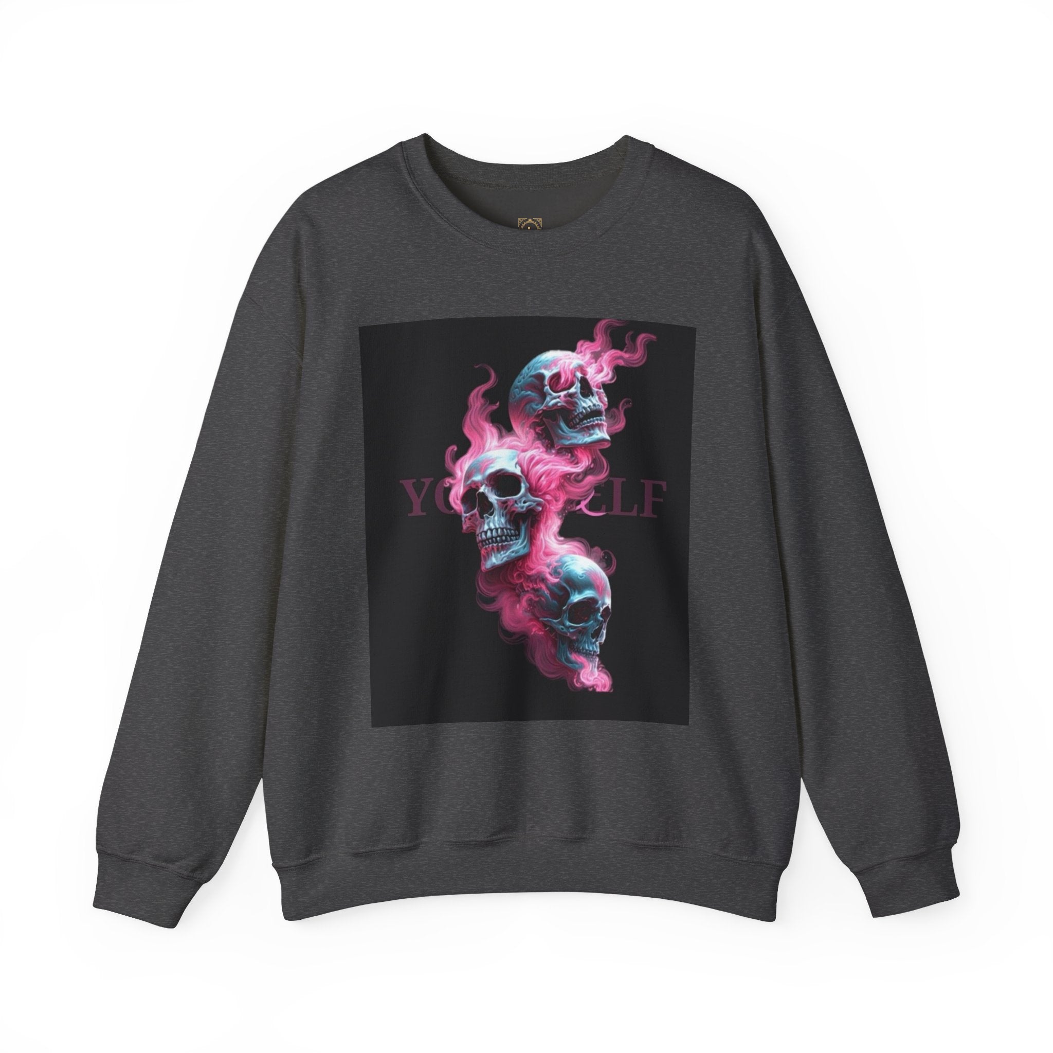 Skull Smoke Crewneck Sweatshirt — Neon Pink & Blue Gothic Graphic