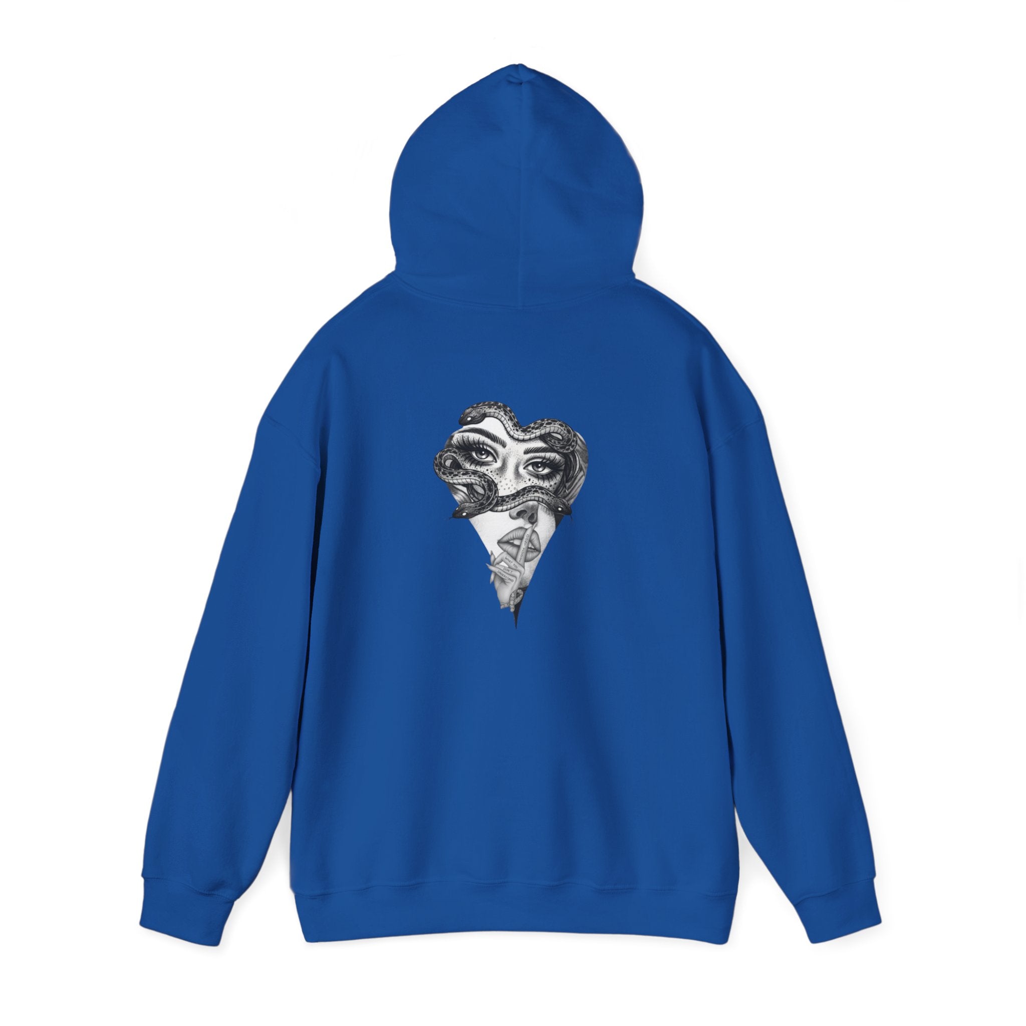 Abstract Heart Mask Hoodie — Surreal Black & White Graphic Pullover