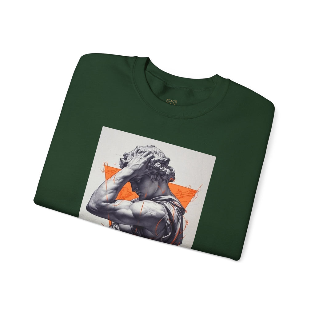 Statue Graphic Sweatshirt — Vintage Sculpture with Orange Triangle