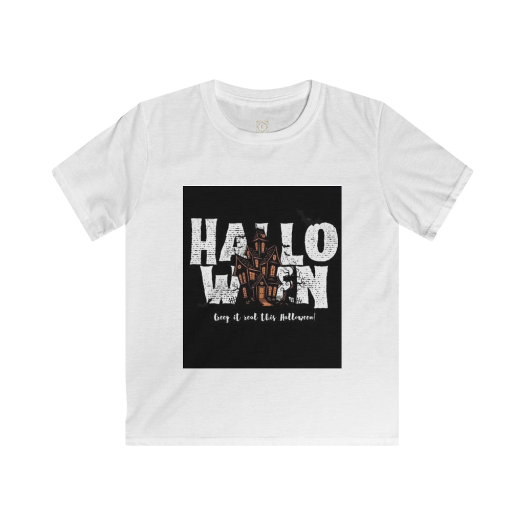 Halloween Haunted House Kids Tee — "Happy Halloween" Graphic T‑Shirt for Kids