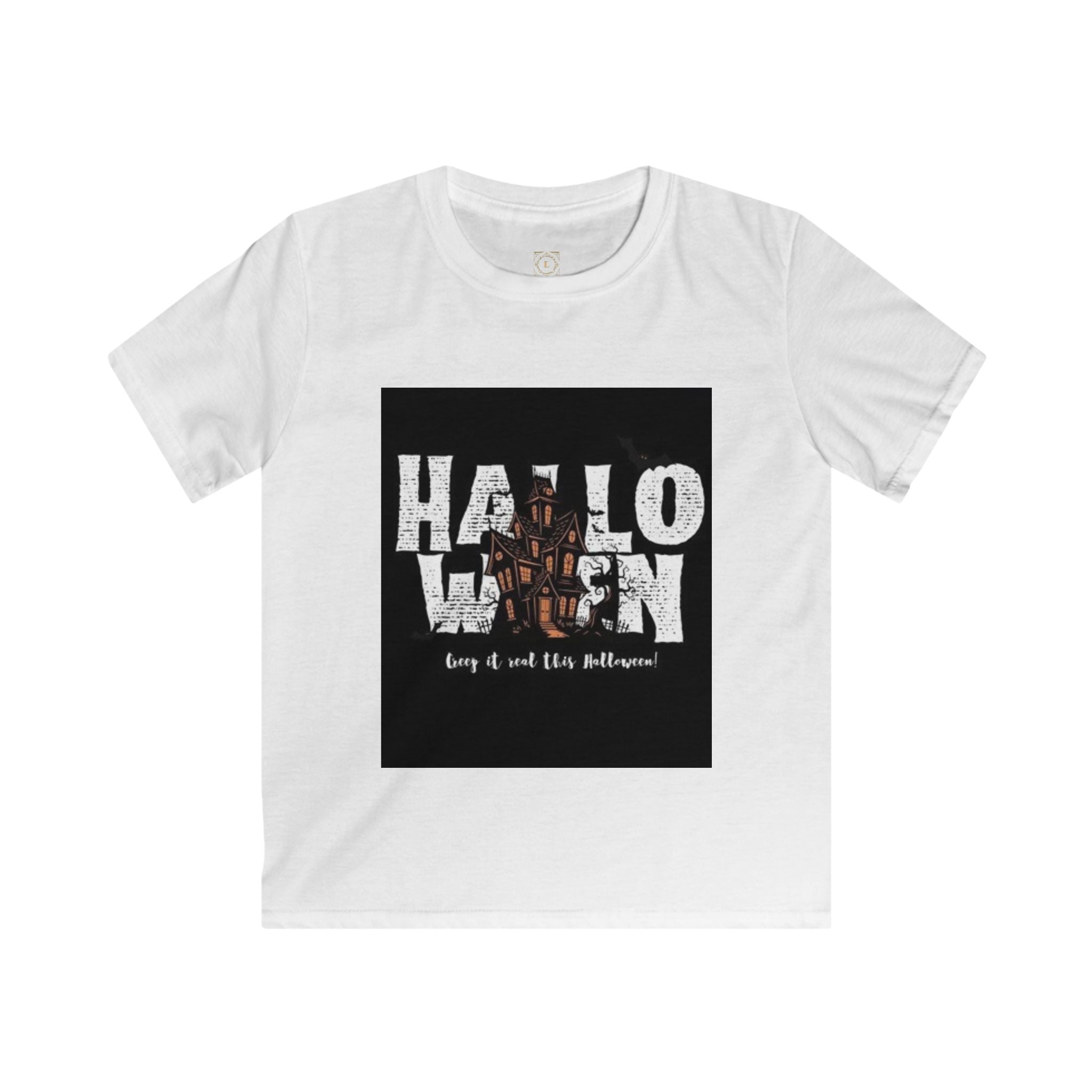 Halloween Haunted House Kids Tee — "Happy Halloween" Graphic T‑Shirt for Kids