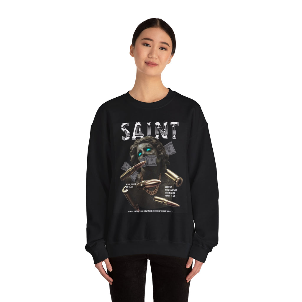 Saint Graphic Crewneck Sweatshirt — Dark Art Money Montage