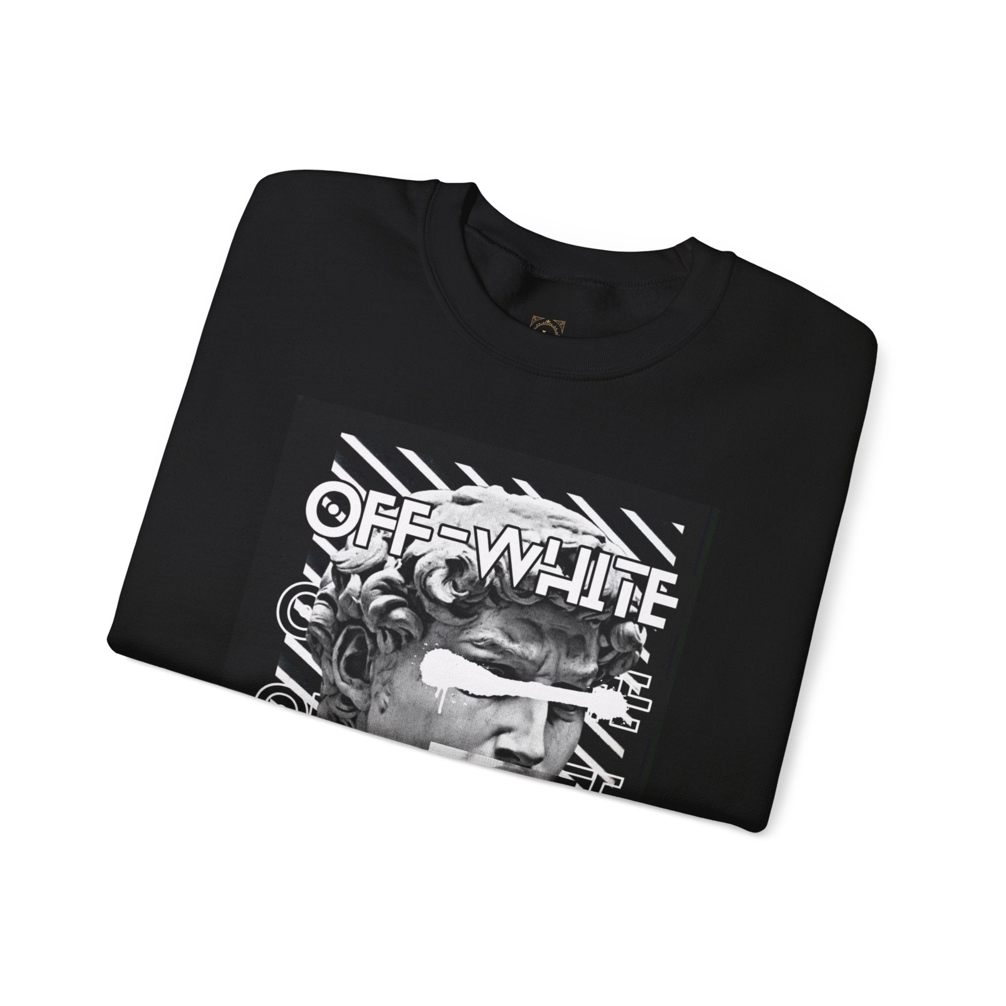 Statue Graphic Crewneck Sweatshirt — 'OFF-WHITE' Monochrome Streetwear Pullover