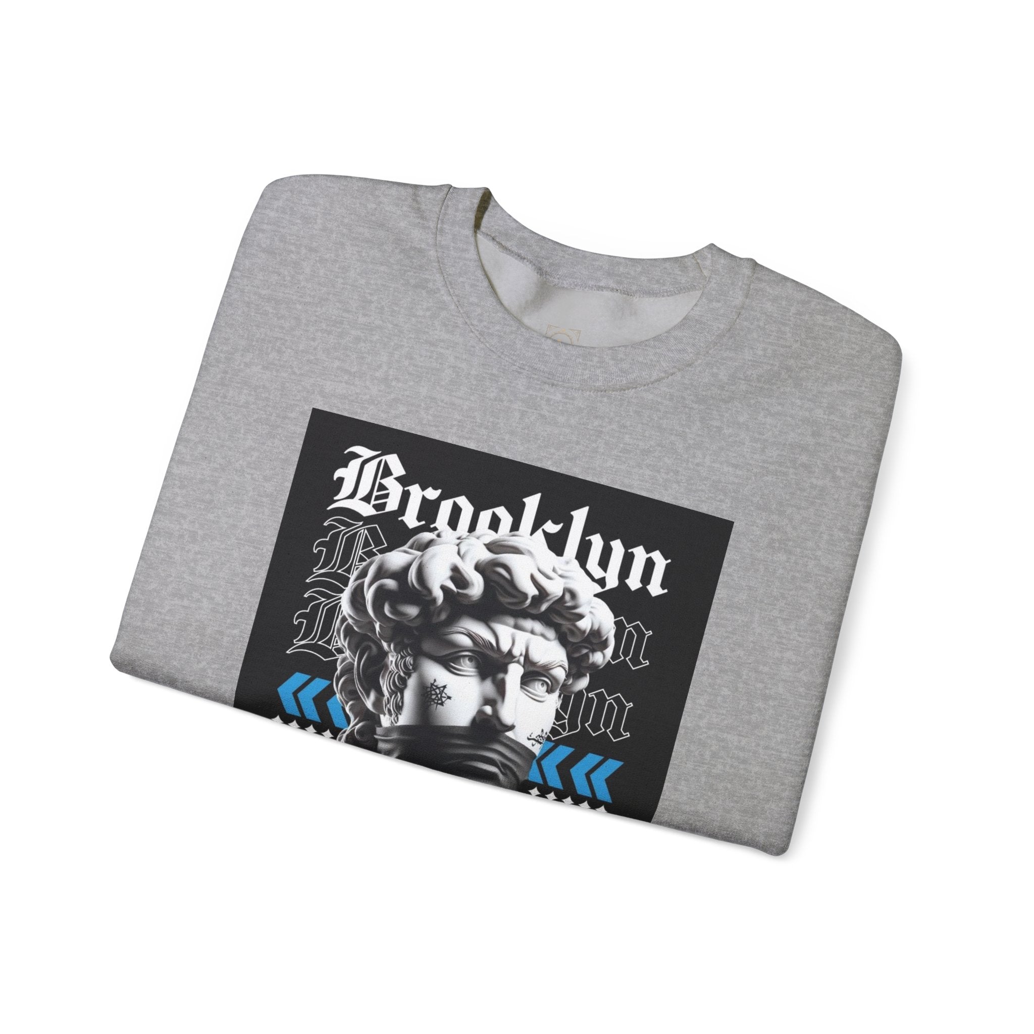 Crewneck Sweatshirt — 'Brooklyn' Statue Graphic with “Fuck the Rules” Streetwear Slogan