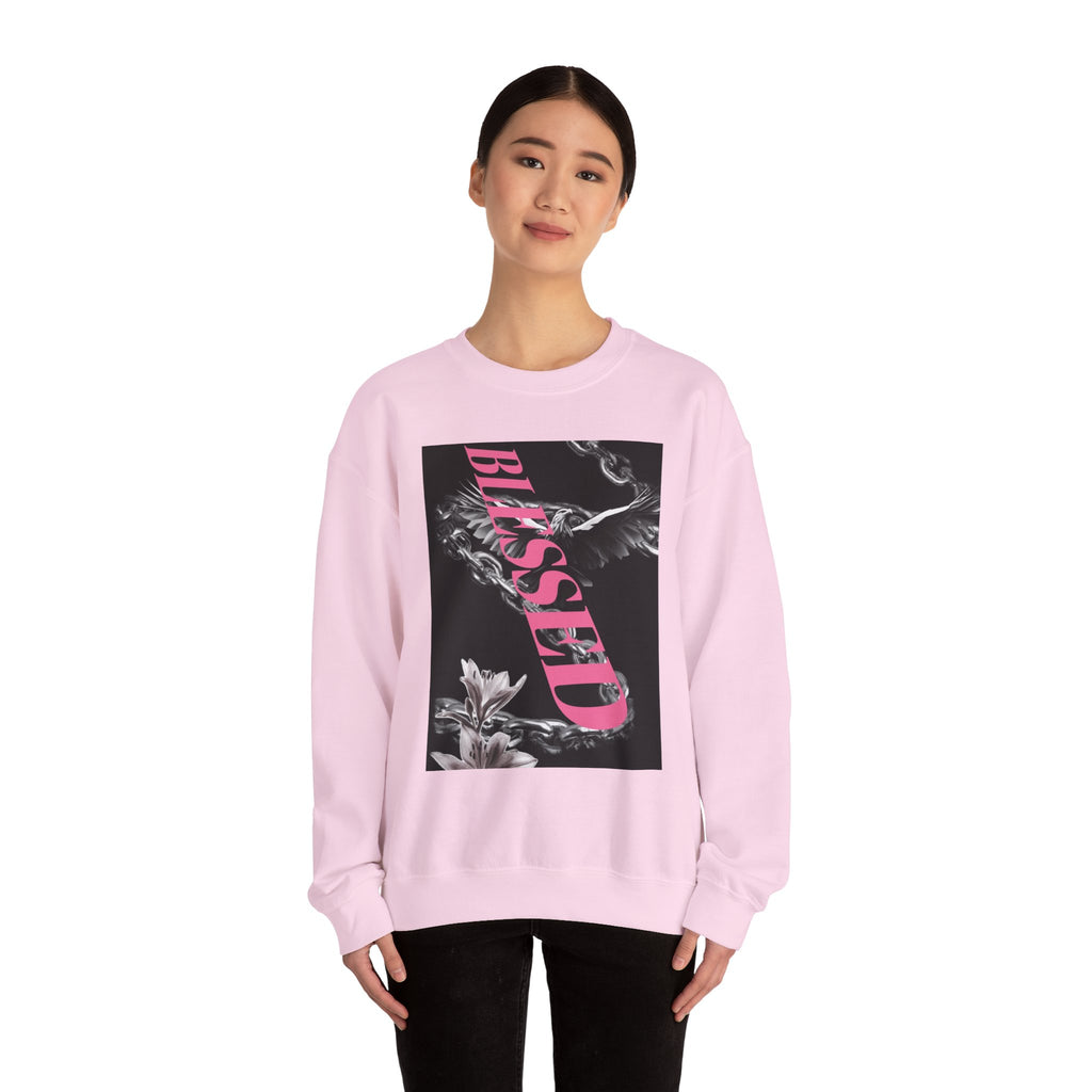 Blessed Crewneck Sweatshirt — Pink Script Floral Graphic