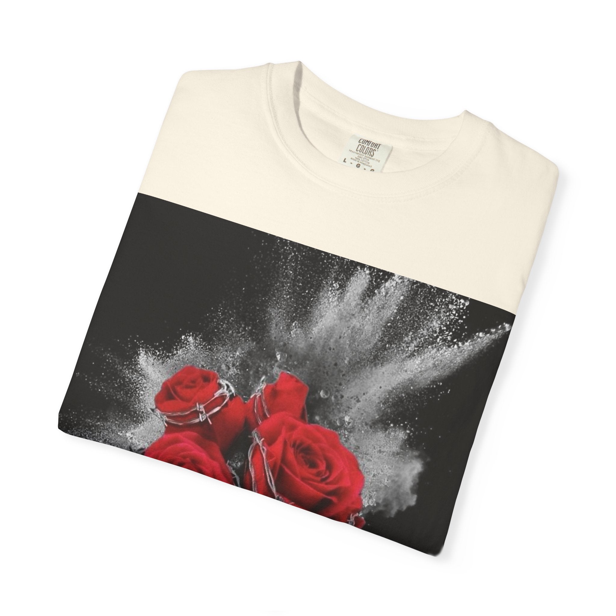 Rose Burst T-Shirt — Red Roses Graphic Tee with 'LEGACIESS' Back Logo