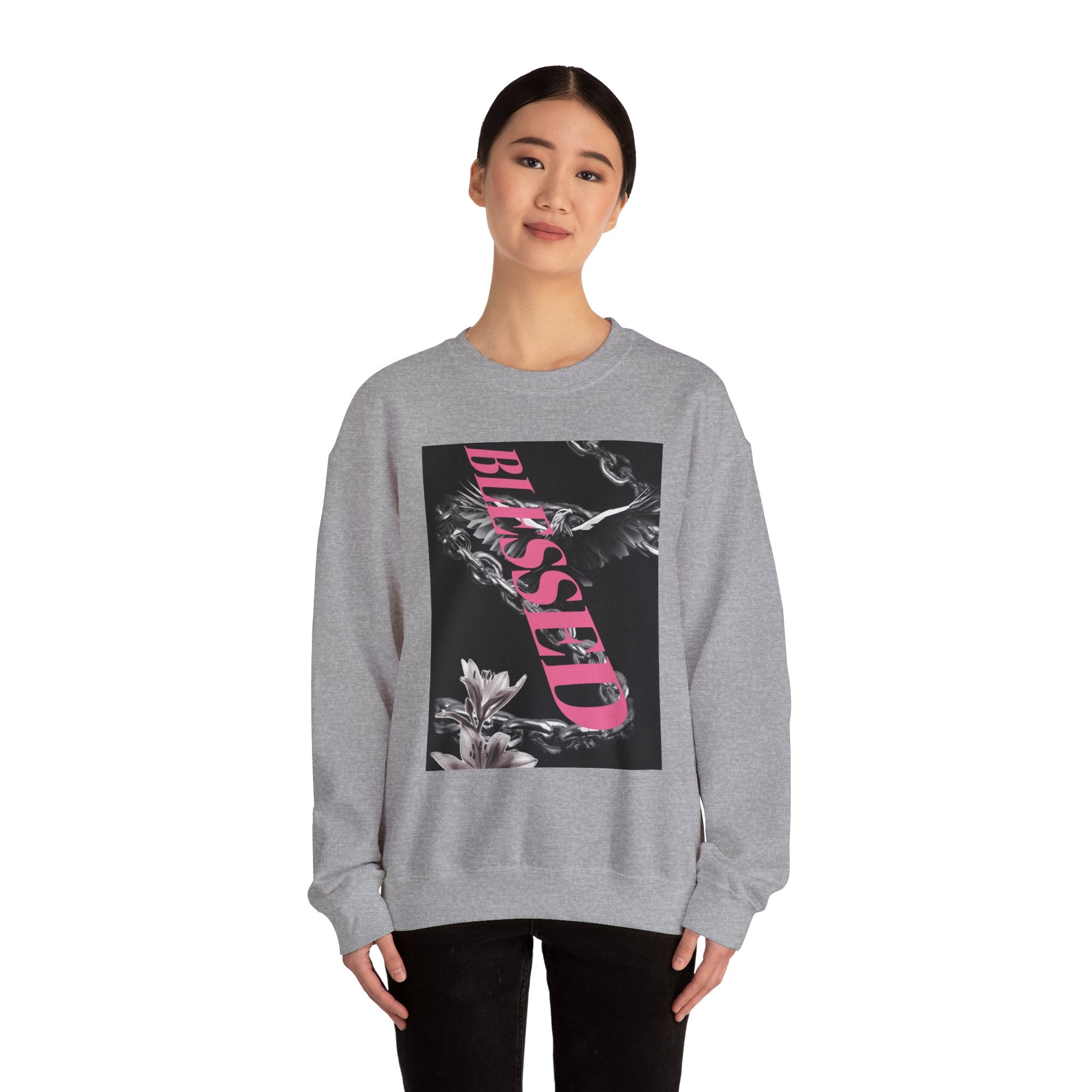 Blessed Crewneck Sweatshirt — Pink Script Floral Graphic