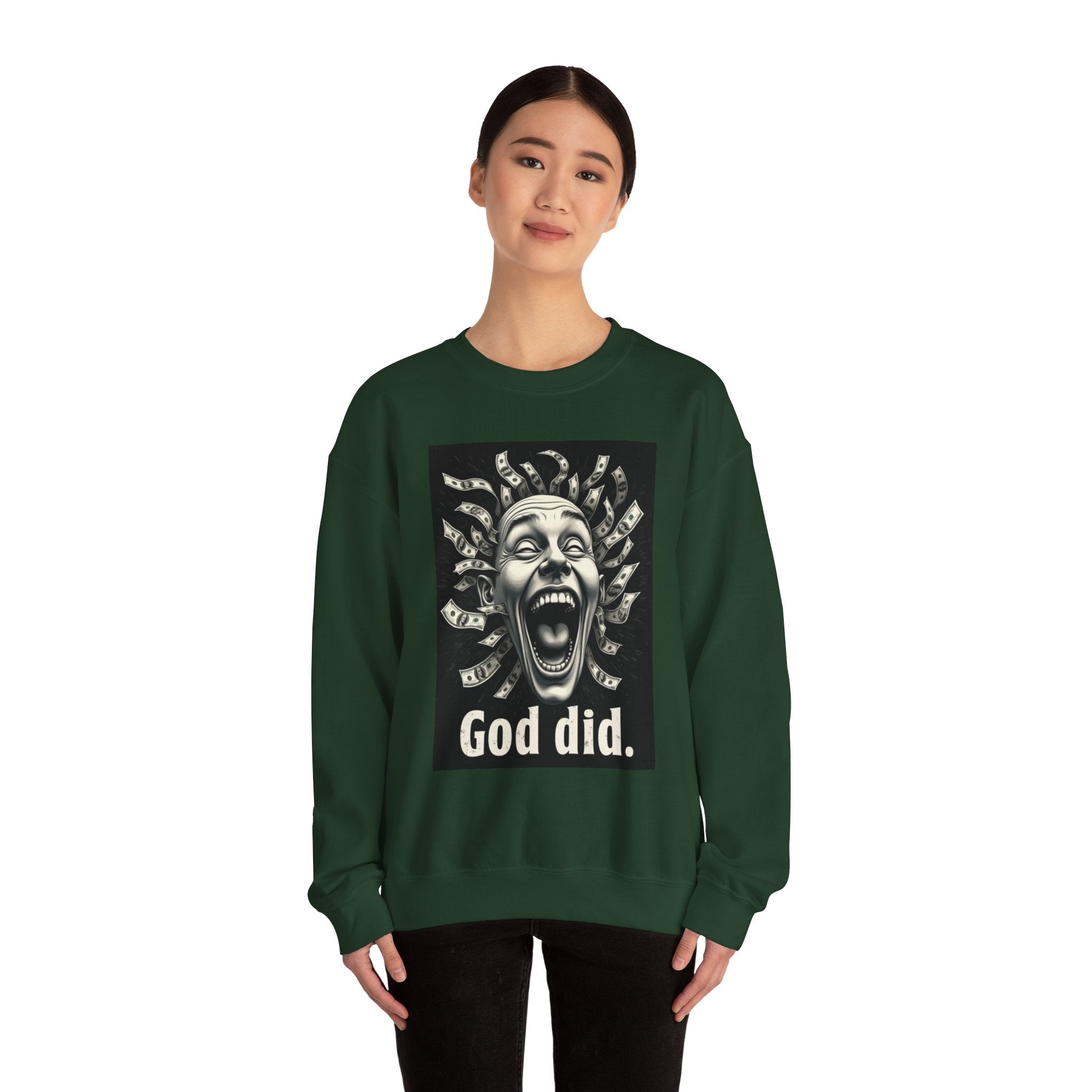 Sweatshirt — 'God Did.' Medusa Money Graphic Crewneck