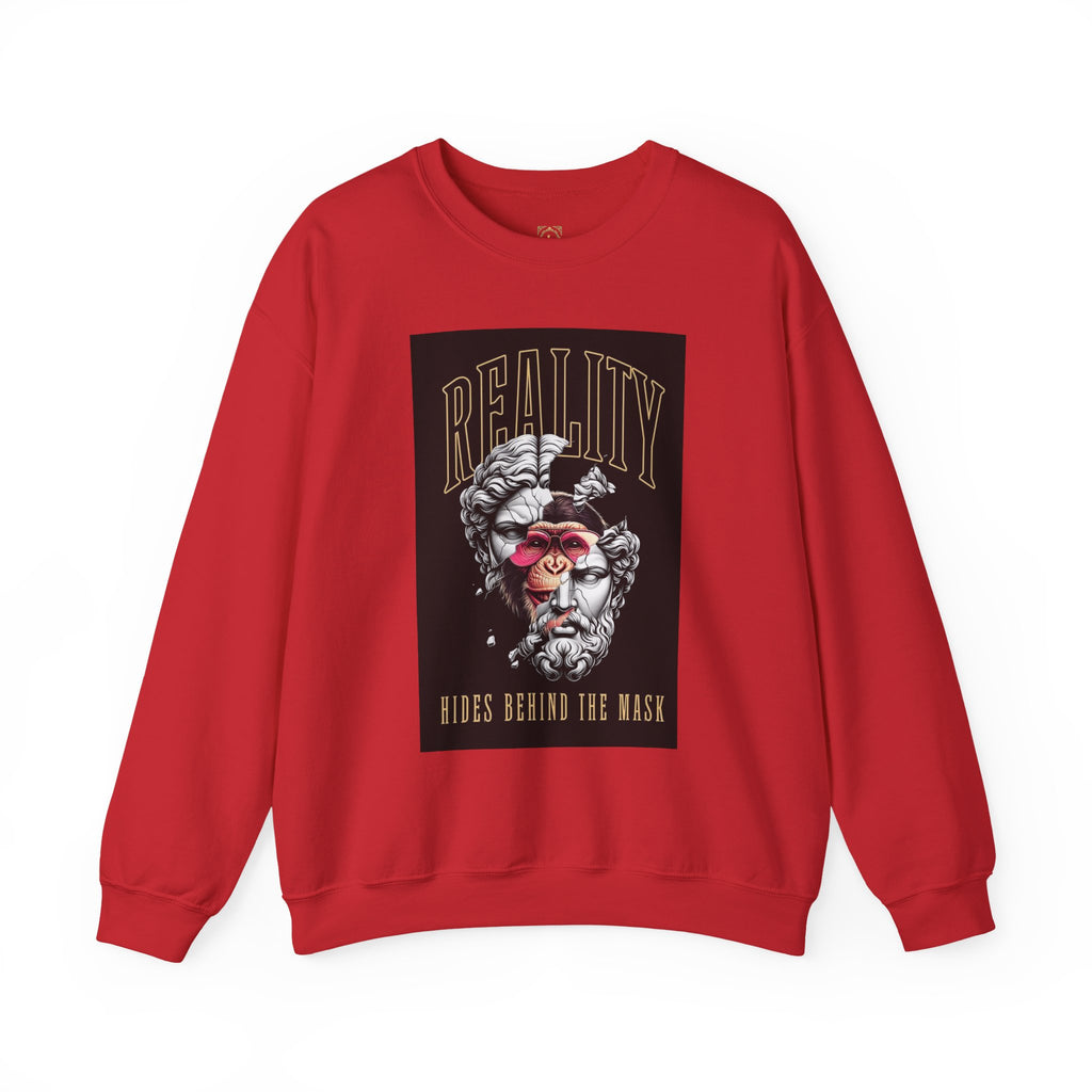 Crewneck Sweatshirt — "Reality Hides Behind The Mask" Graphic Pullover