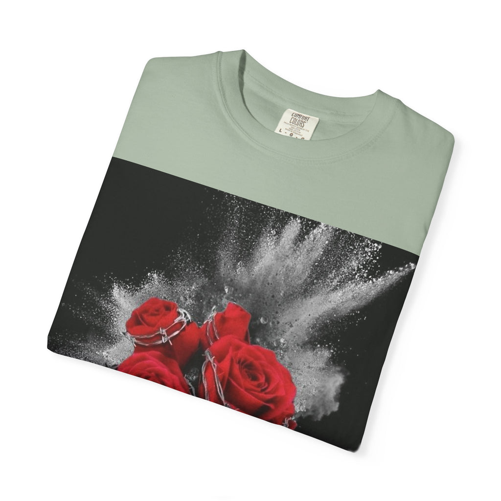 Rose Burst T-Shirt — Red Roses Graphic Tee with 'LEGACIESS' Back Logo