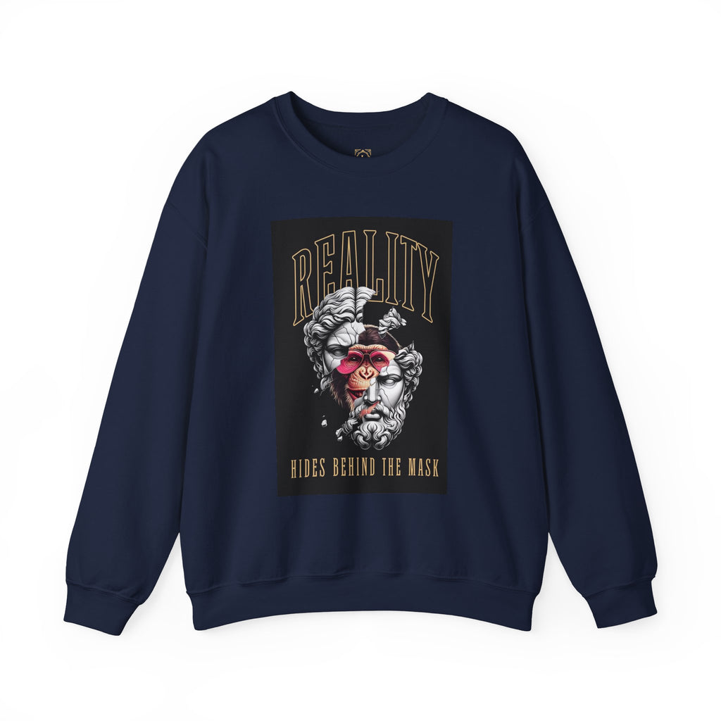 Crewneck Sweatshirt — "Reality Hides Behind The Mask" Graphic Pullover