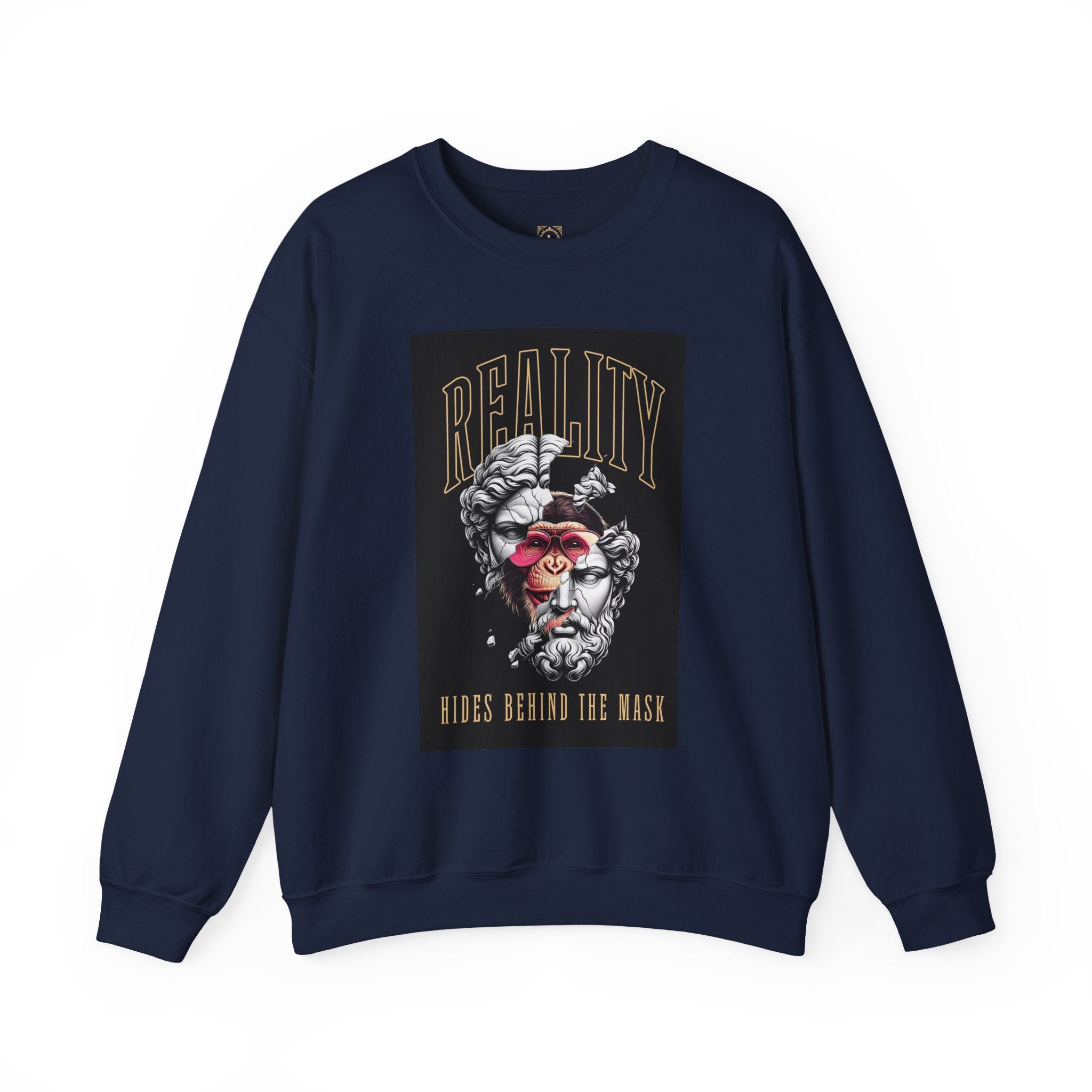 Crewneck Sweatshirt — "Reality Hides Behind The Mask" Graphic Pullover