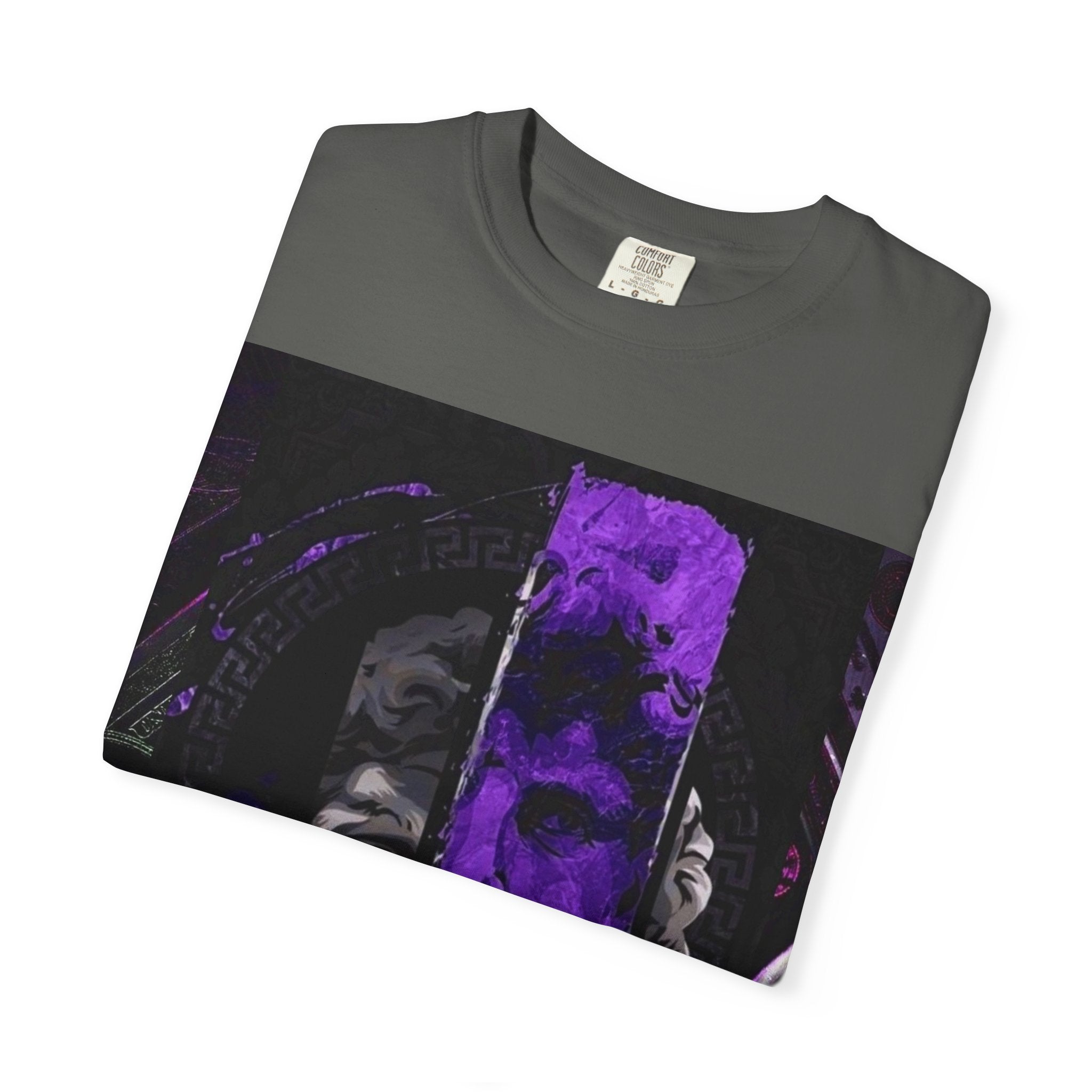 Dramatic Split-Face Graphic T-Shirt — Purple Noir Portrait Tee
