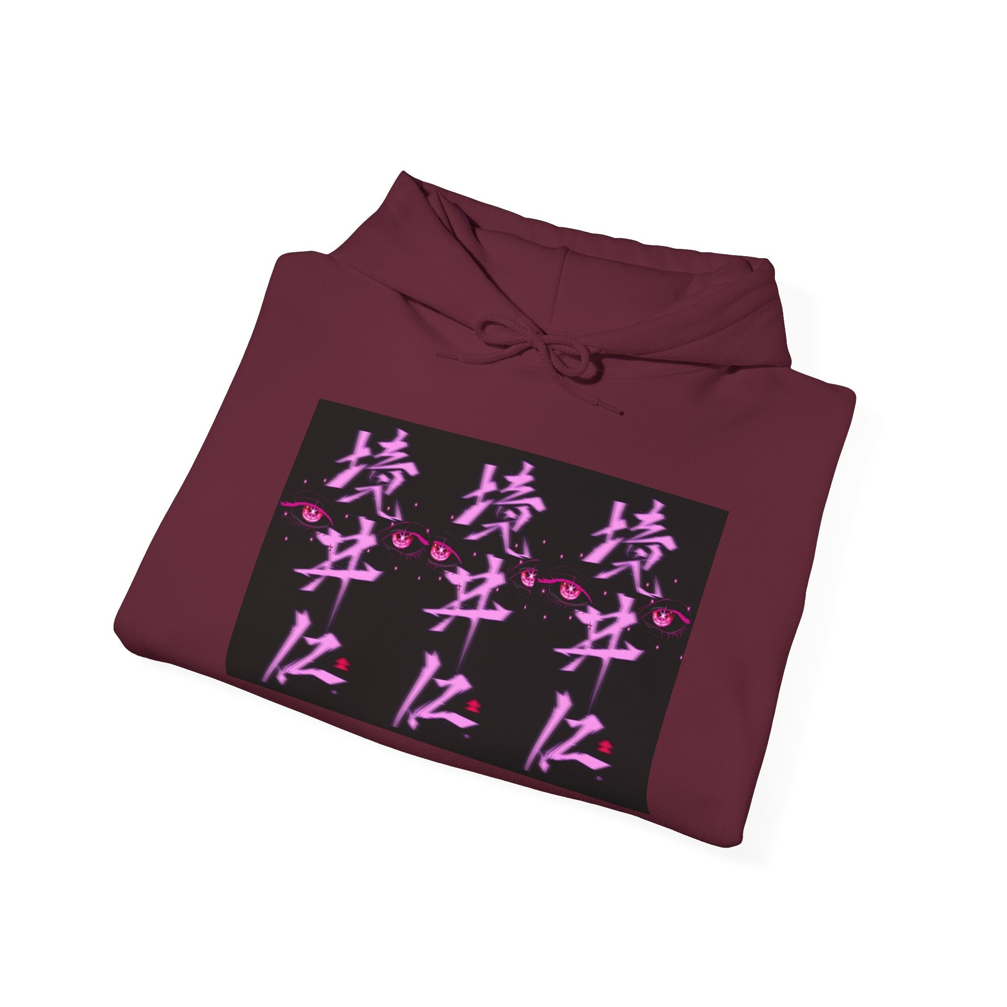 Vaporwave Kanji Hoodie — Neon Pink Japanese Script Streetwear
