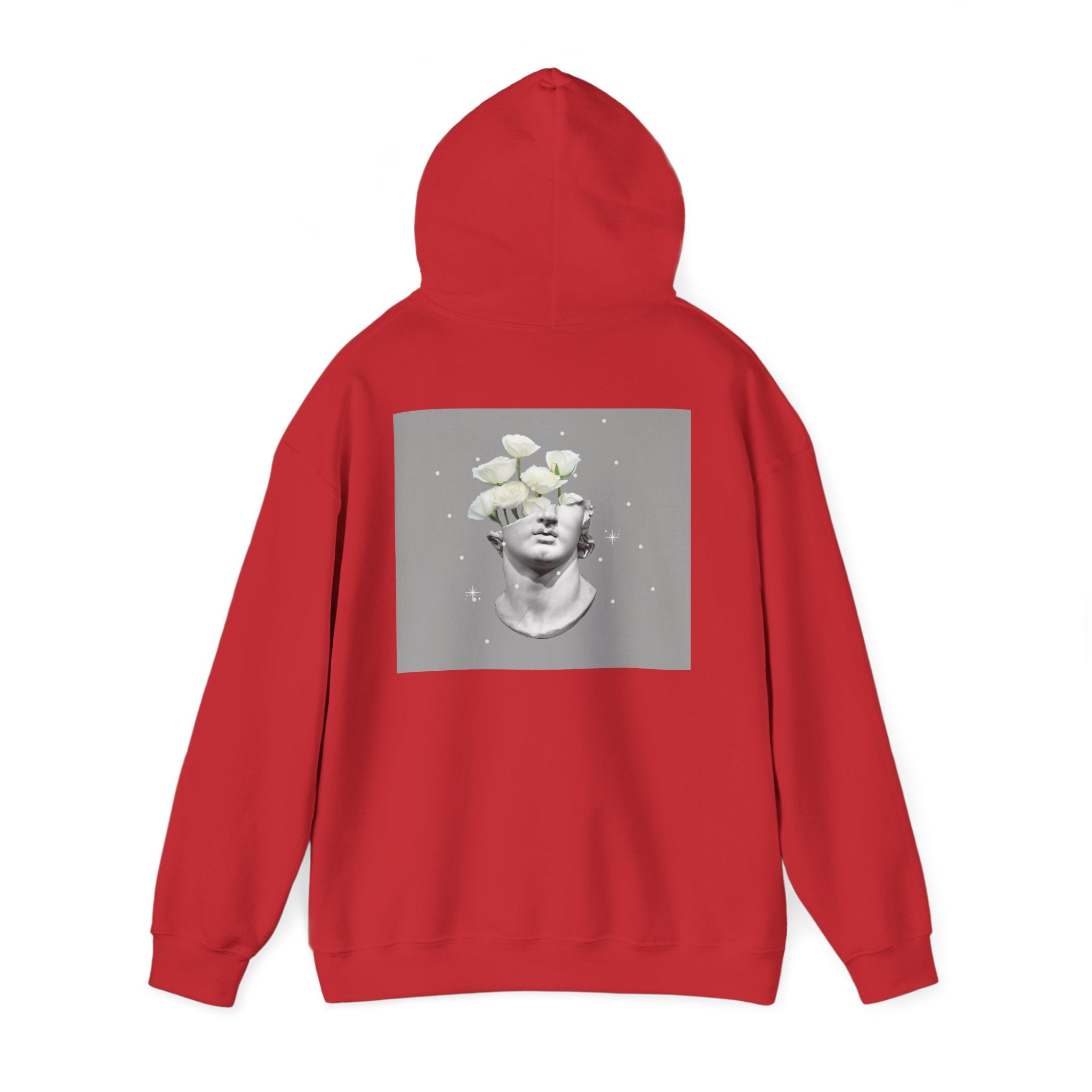 Statue Bloom Hoodie — Classical Bust with White Flowers Graphic Hoodie