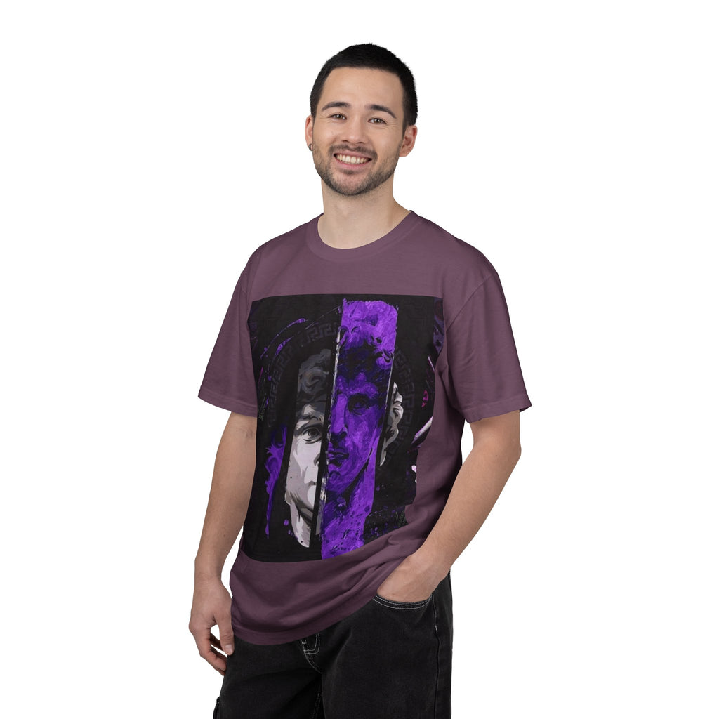 Dramatic Split-Face Graphic T-Shirt — Purple Noir Portrait Tee