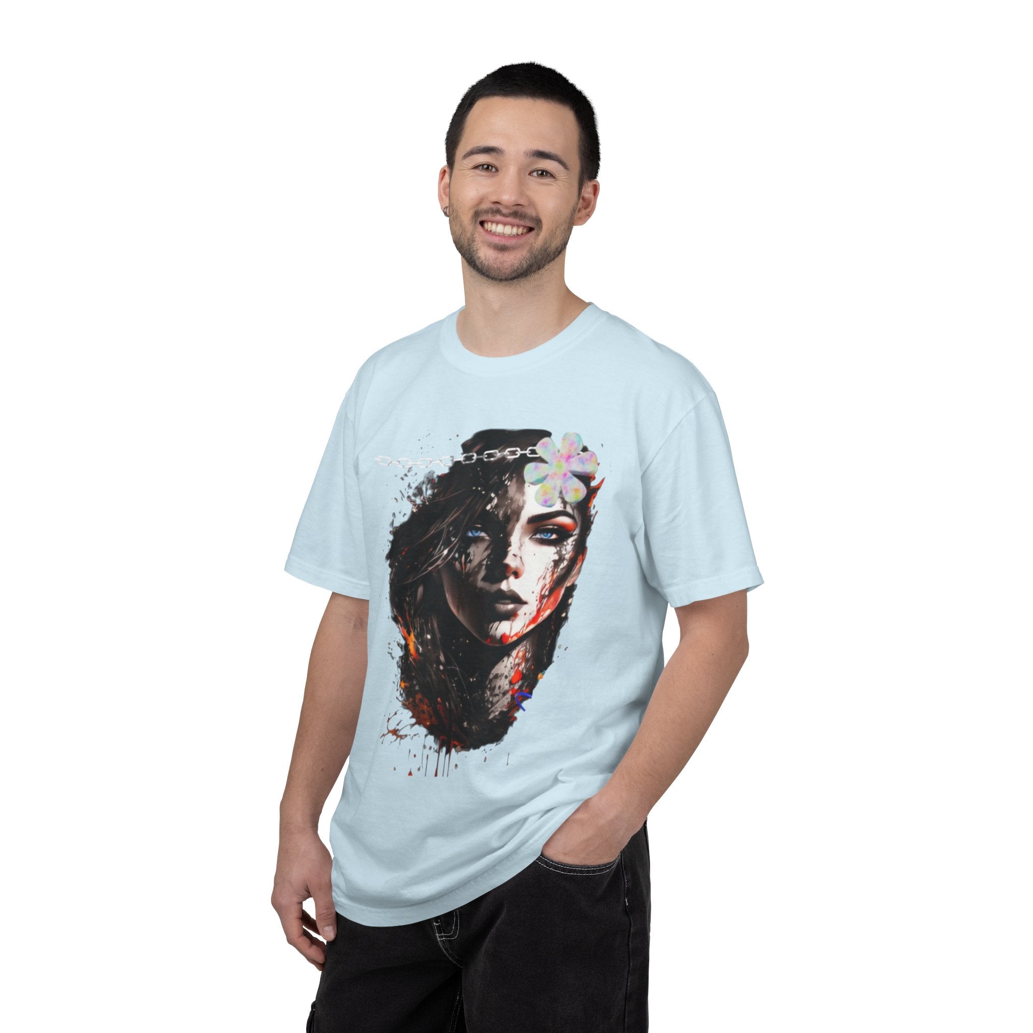 Artistic Femme Portrait T-Shirt — Watercolor Floral Face Graphic Tee