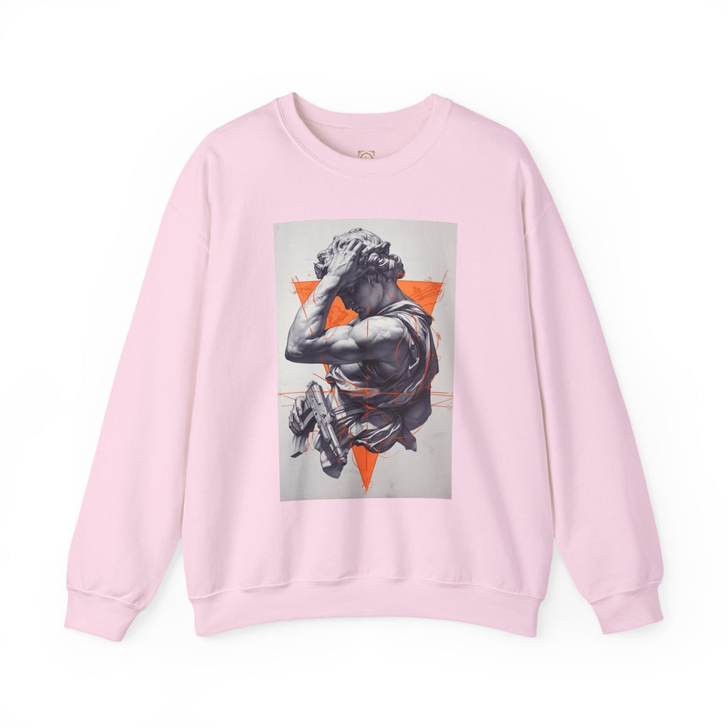 Statue Graphic Sweatshirt — Vintage Sculpture with Orange Triangle