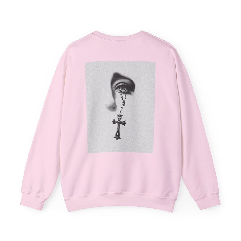 Rosary Tear Crewneck Sweatshirt — Gothic Eye & Cross Graphic
