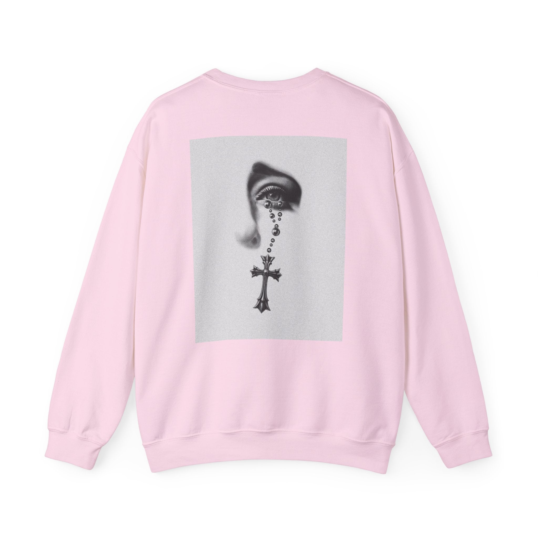 Rosary Tear Crewneck Sweatshirt — Gothic Eye & Cross Graphic