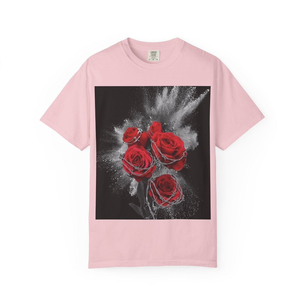 Rose Burst T-Shirt — Red Roses Graphic Tee with 'LEGACIESS' Back Logo