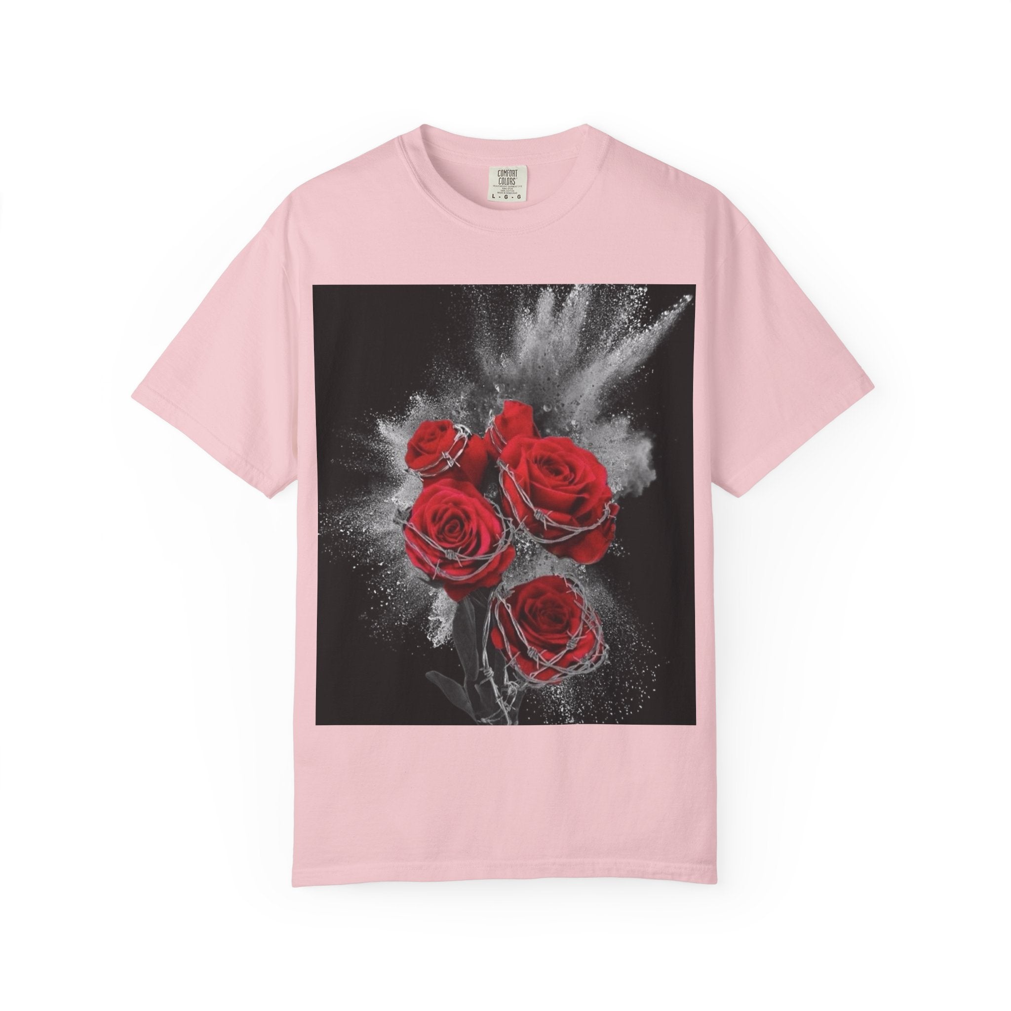 Rose Burst T-Shirt — Red Roses Graphic Tee with 'LEGACIESS' Back Logo