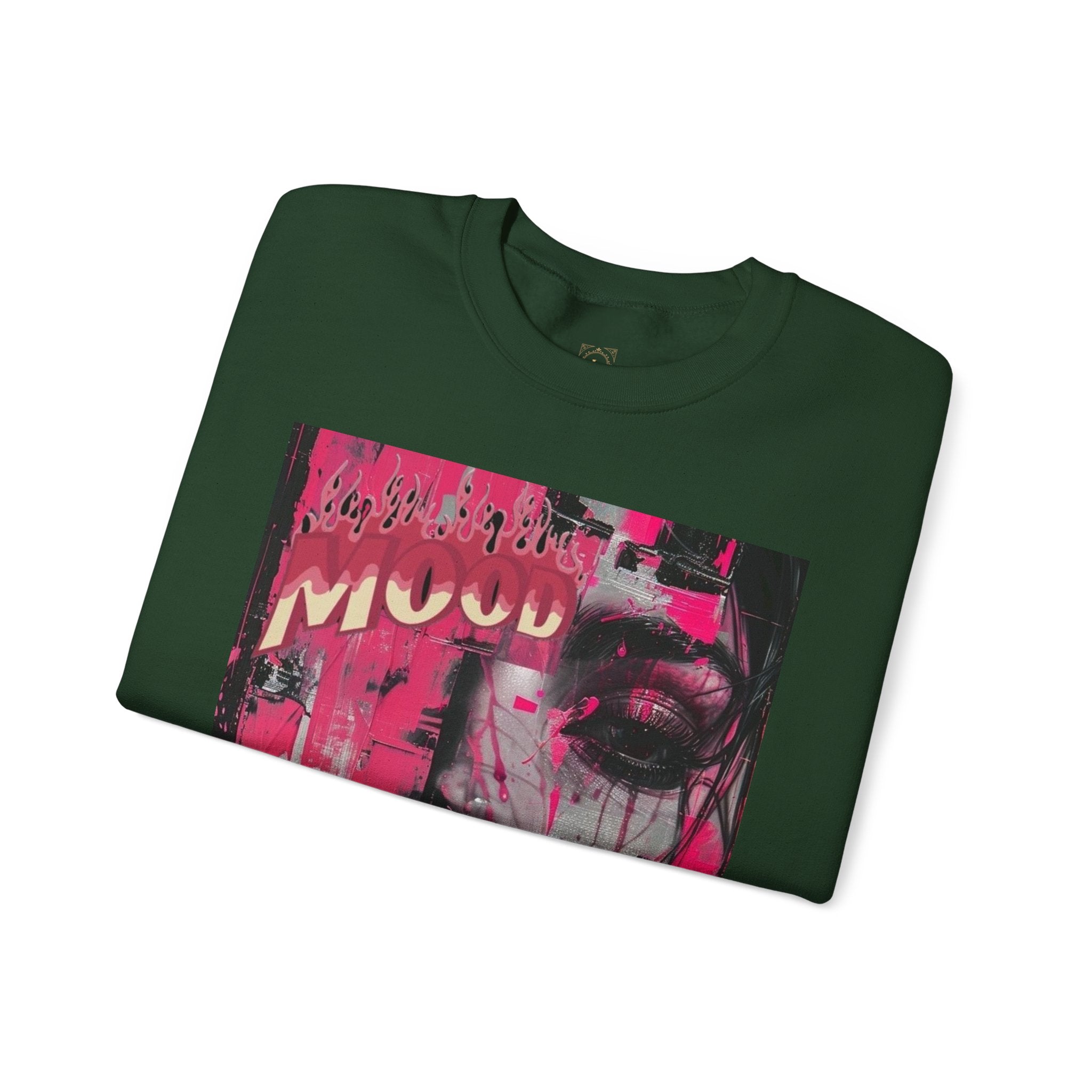 Graphic Crewneck Sweatshirt — Pink Glitch Portrait “MOOD”