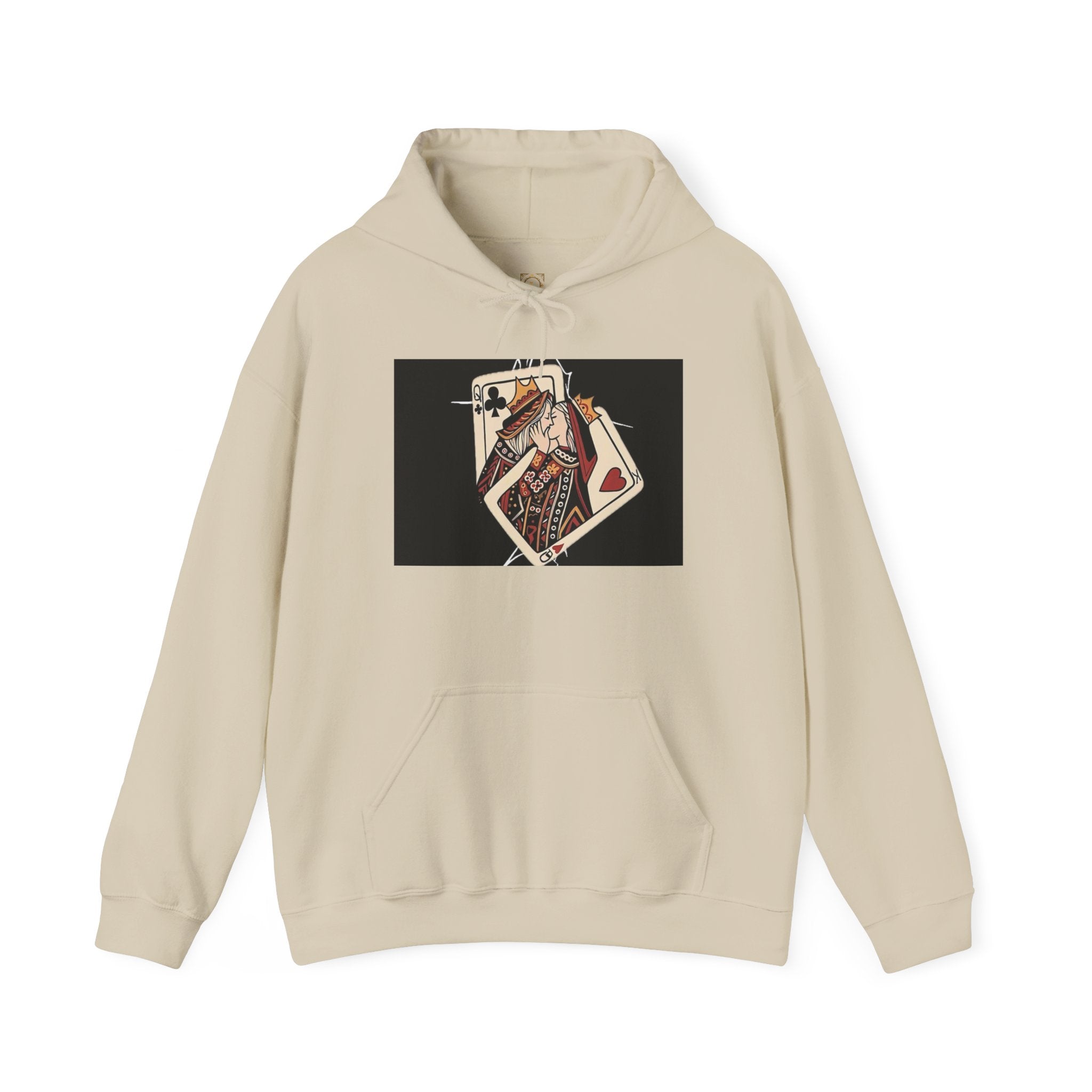 Queen of Hearts Playing Card Hoodie — Vintage Tattoo Style Card Art