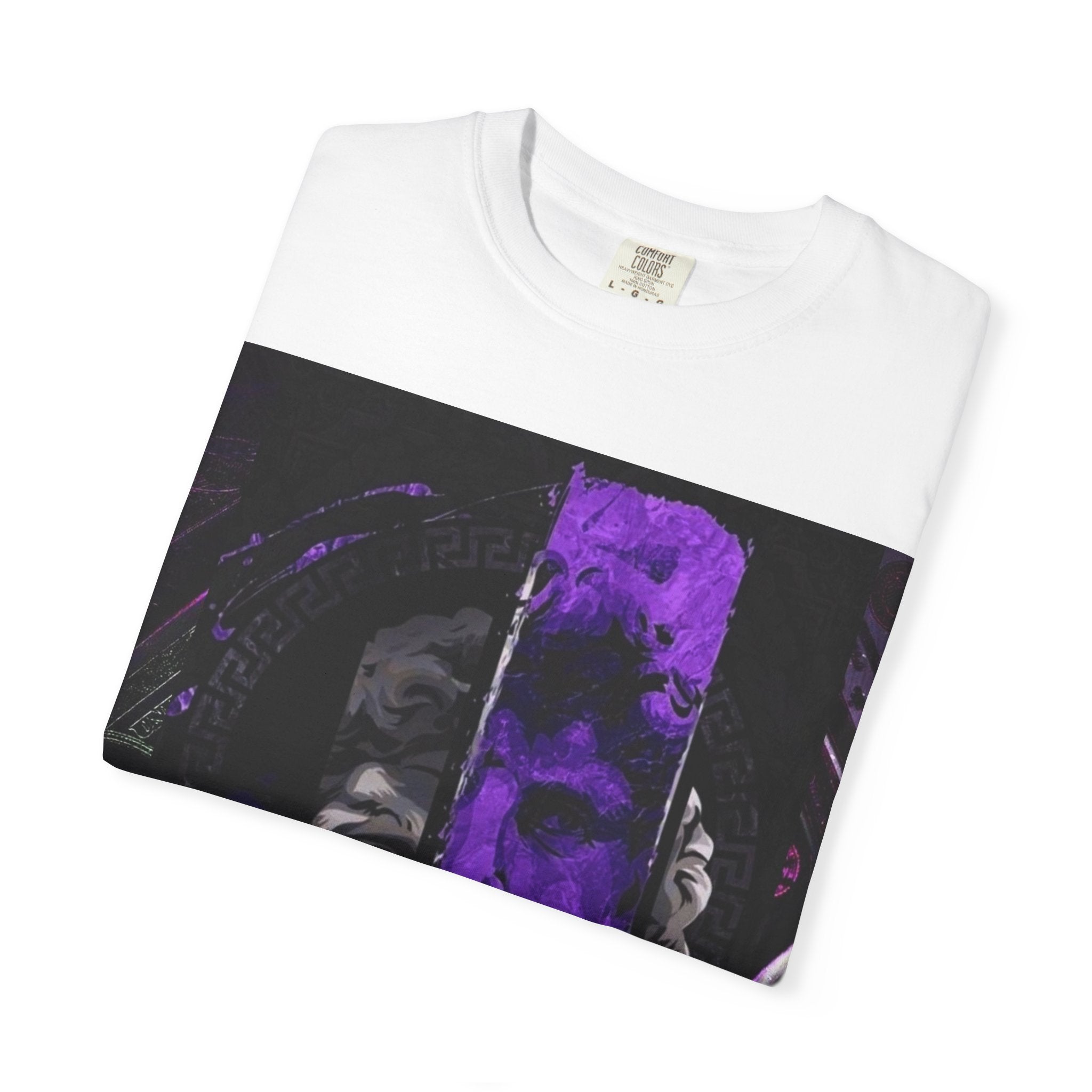 Dramatic Split-Face Graphic T-Shirt — Purple Noir Portrait Tee