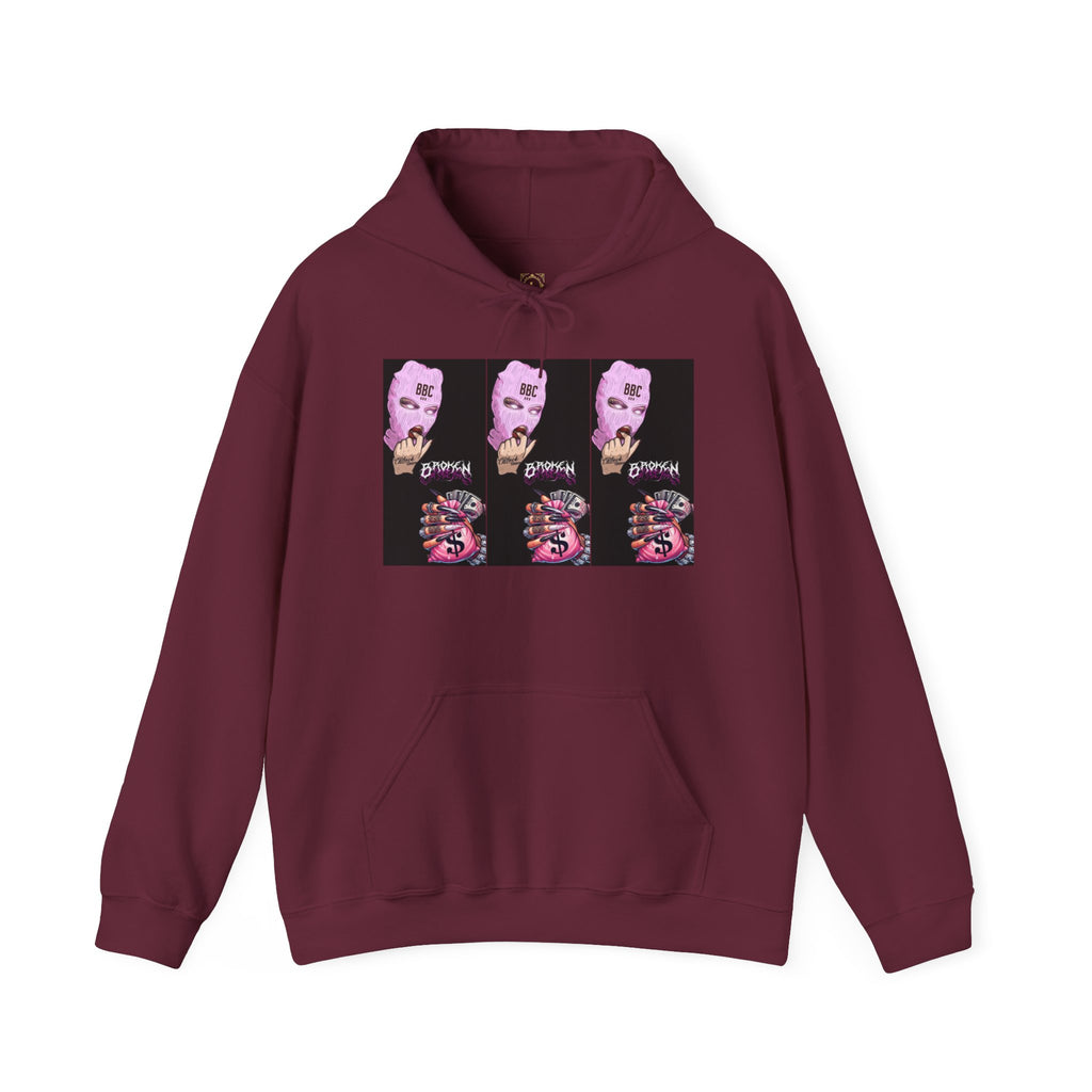 Horror Collage Hoodie — Spooky Pink Skull & Claw Graphic Sweatshirt