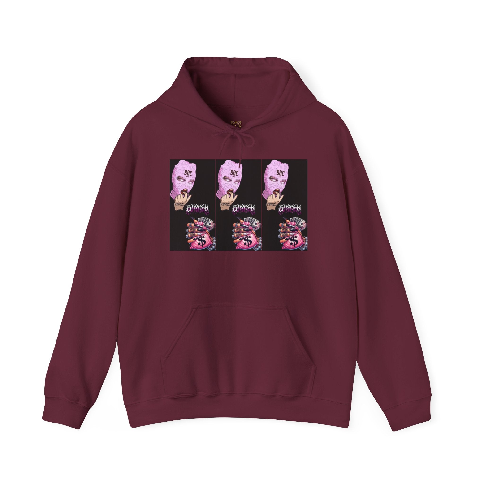 Horror Collage Hoodie — Spooky Pink Skull & Claw Graphic Sweatshirt